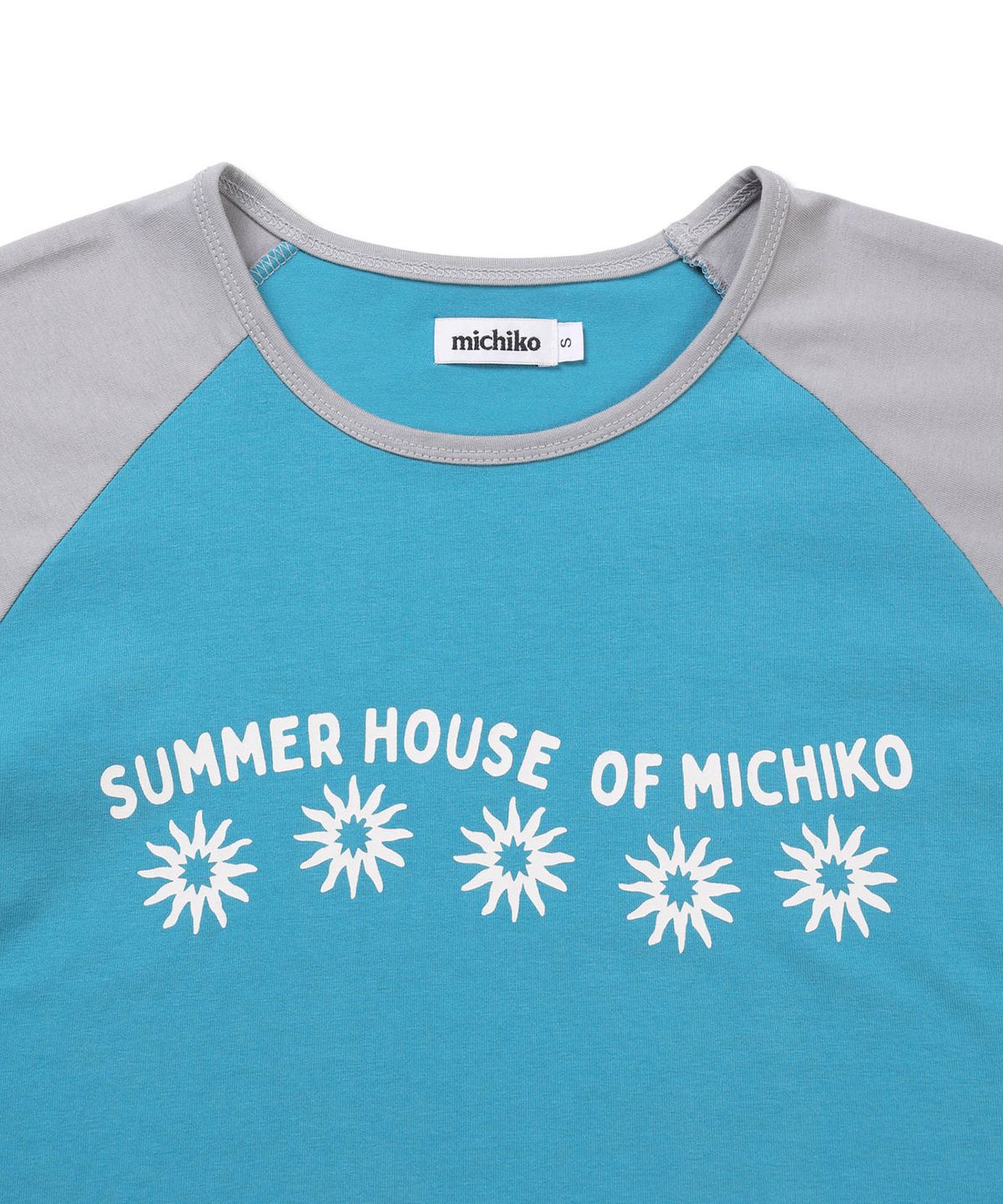 미치코런던 코시노(MICHIKO LONDON KOSHINO) 썬 크롭 레글런 티셔츠 틸 블루