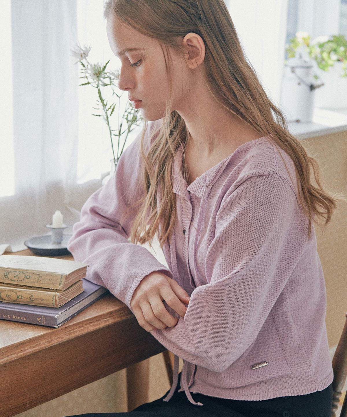 벨로엘(BELLOL) Off-shoulder halterneck cardigan LAVENDER
