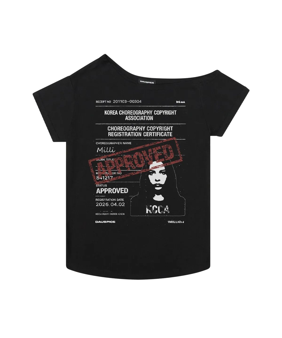 디오스피스(DAUSPICE) Choreo Rights One-Shoulder T-shirt Black