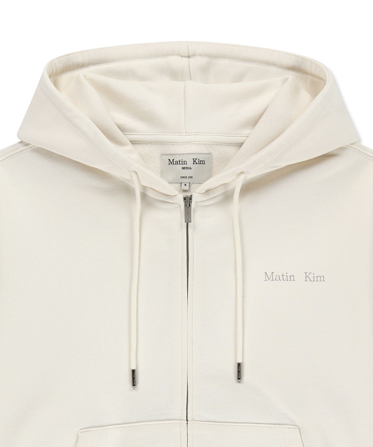 마뗑킴(MATIN KIM) BACK LOGO ESSENTIAL HOODY ZIP UP IN IVORY