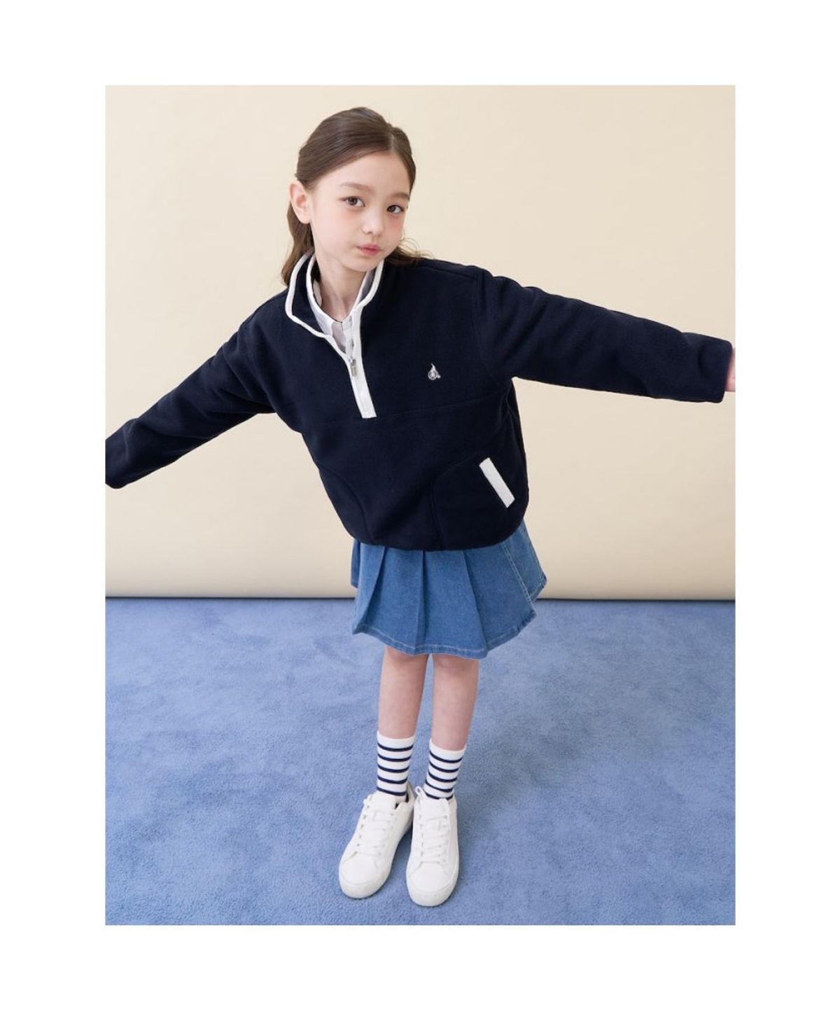 빈폴 키즈(BEANPOLE KIDS) 여아 플리스 반집업 스웨트 셔츠  네이비 (BI6141G03R)