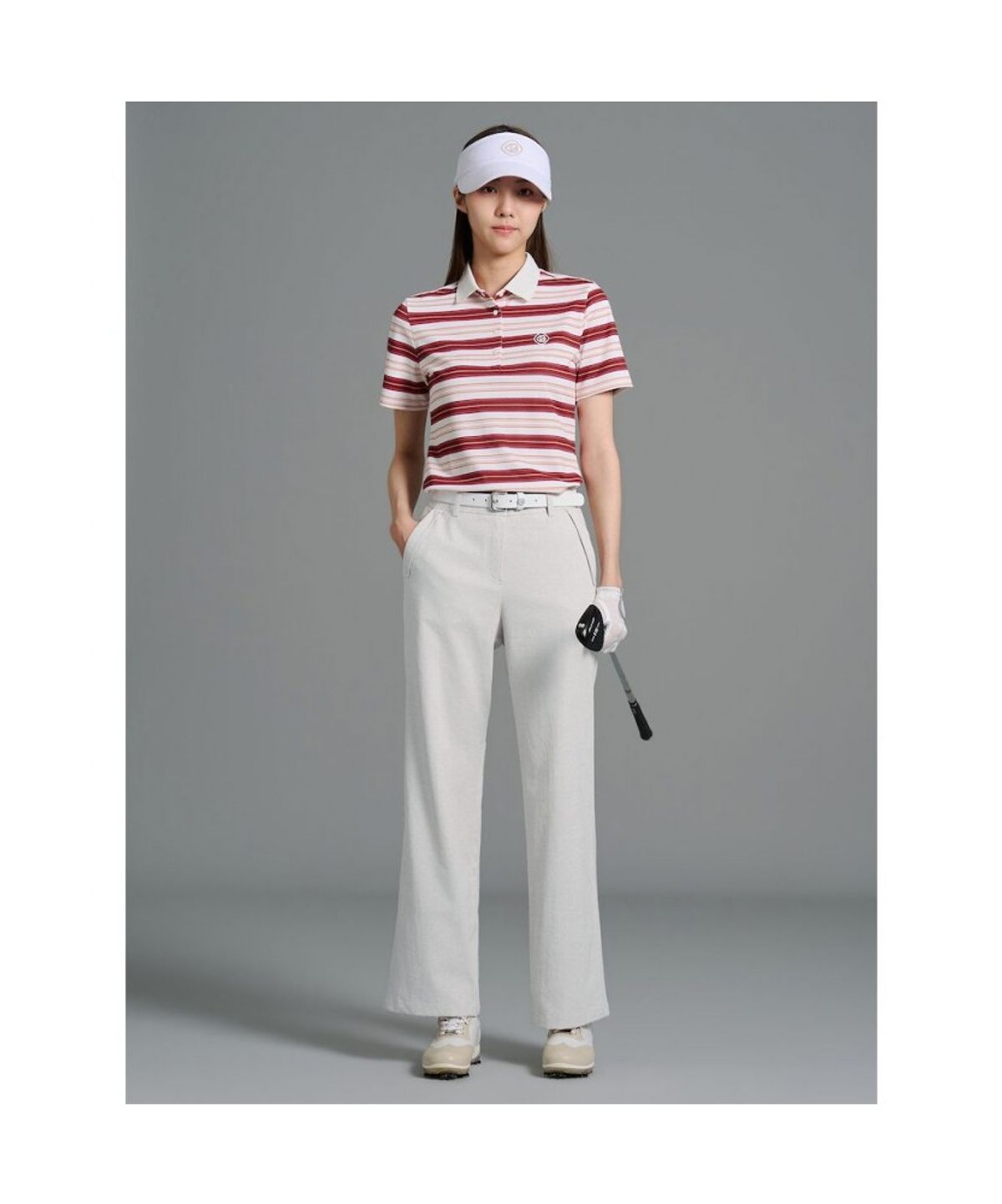 빈폴골프(BEANPOLE GOLF) 여성 스트라이프 반소매 티셔츠 - 와인