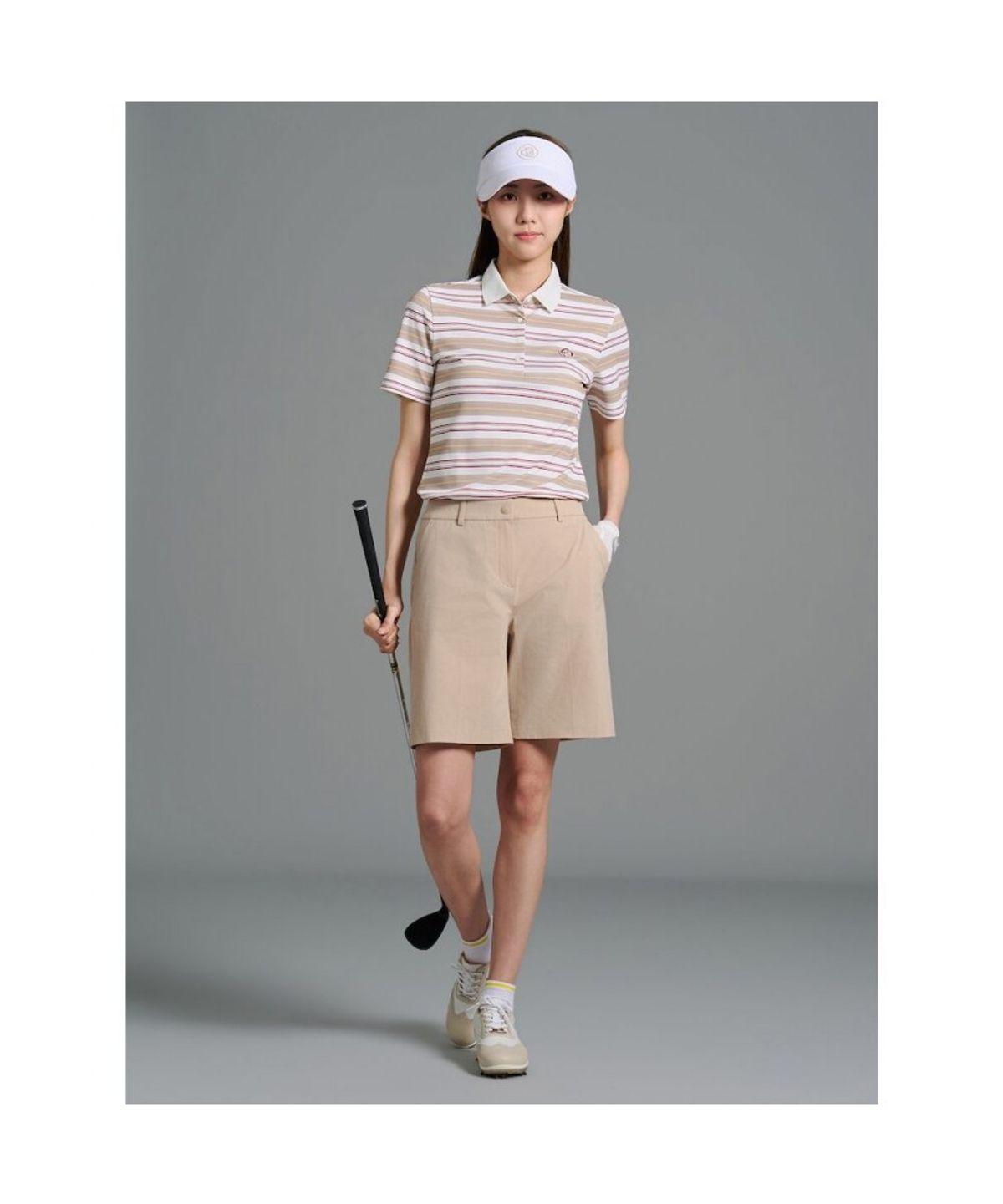 빈폴골프(BEANPOLE GOLF) 여성 스트라이프 반소매 티셔츠 - 베이지