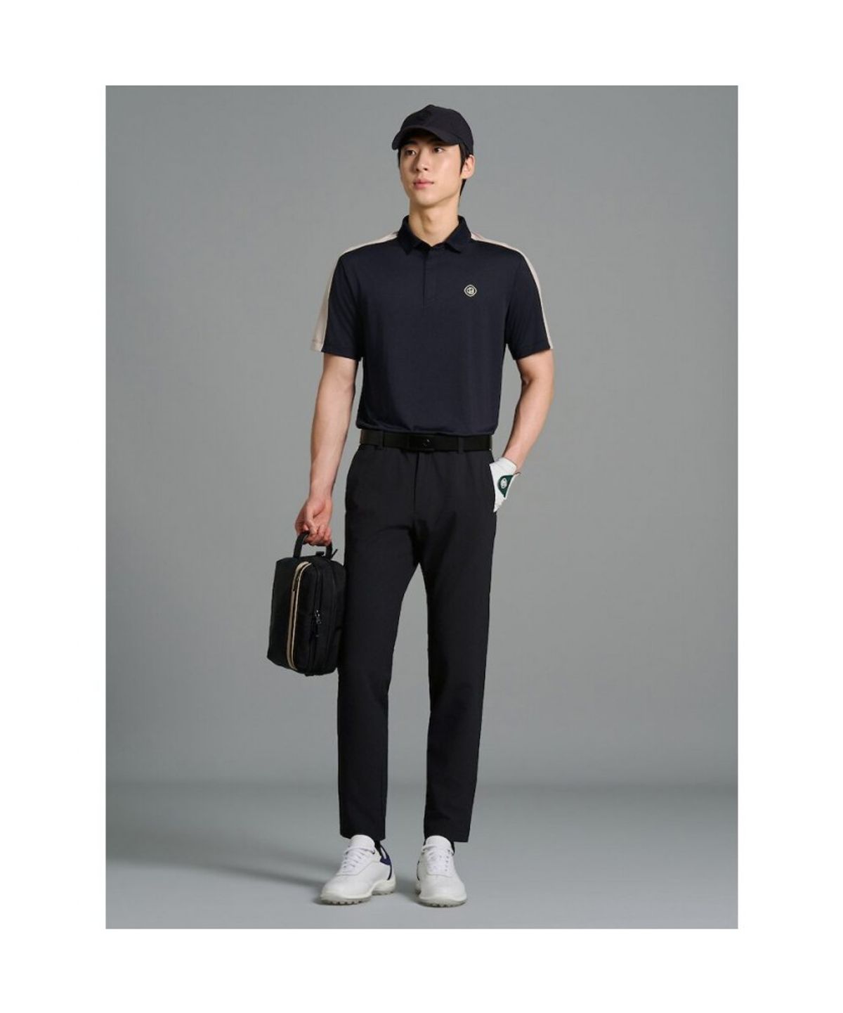 빈폴골프(BEANPOLE GOLF) [B_under] 남성 어깨 컬러 배색 반소매 티셔츠 - 블랙