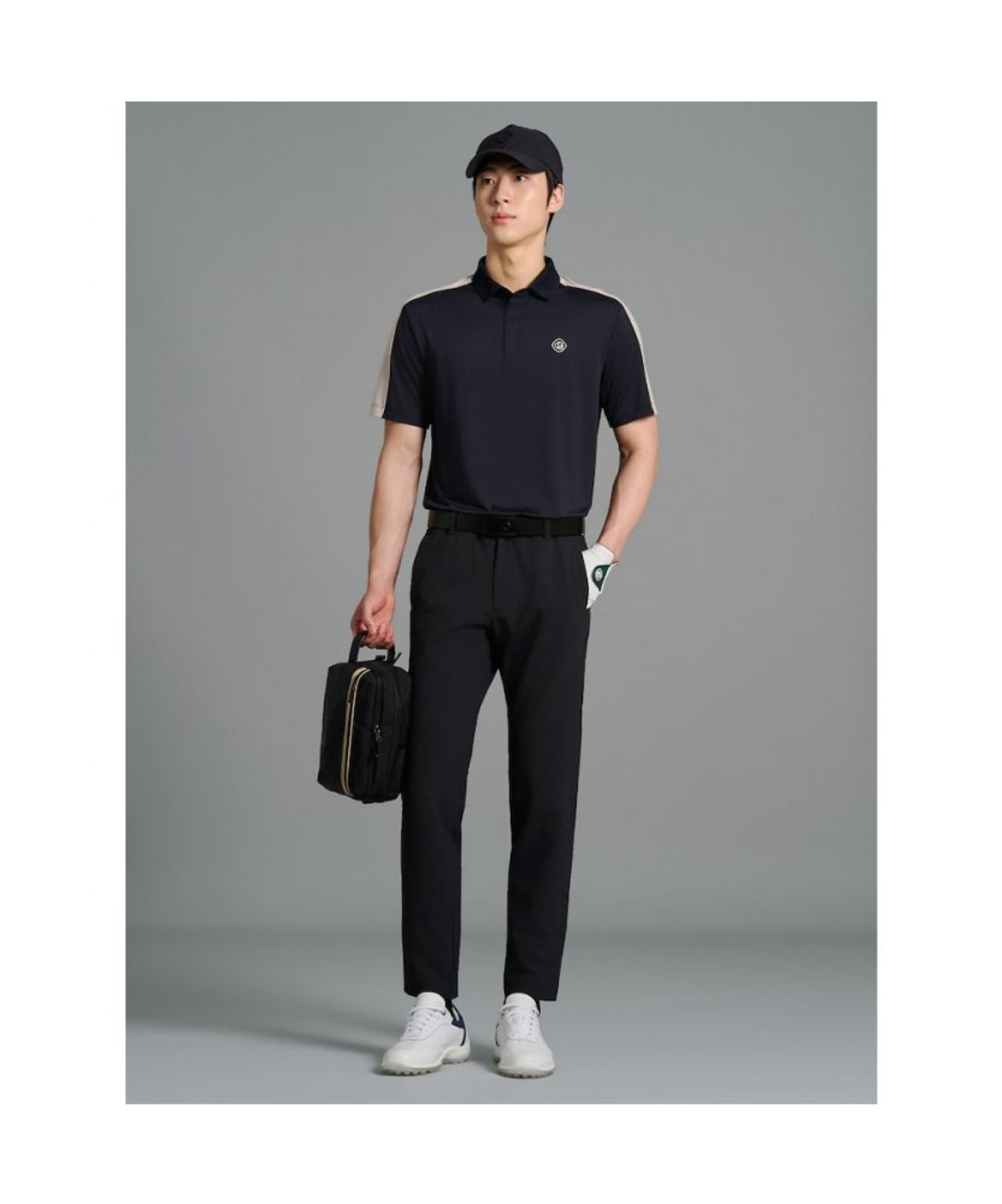 빈폴골프(BEANPOLE GOLF) [B_under] 남성 어깨 컬러 배색 반소매 티셔츠 - 블랙