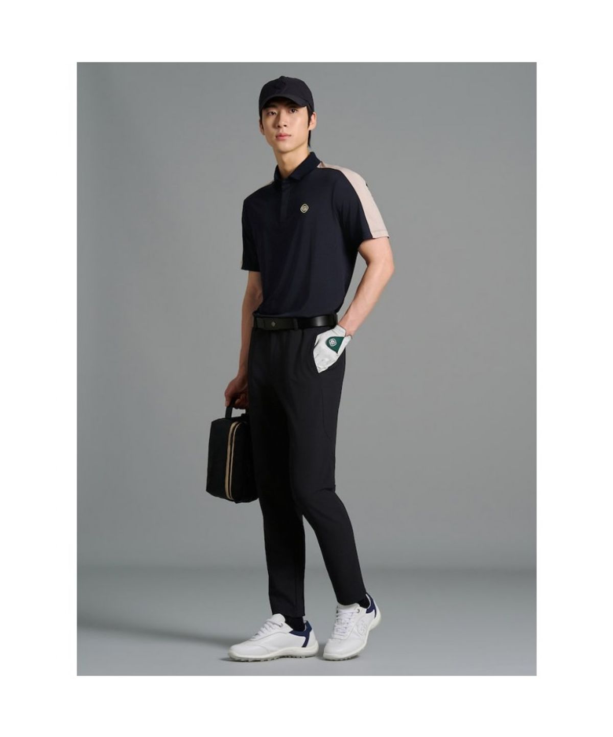 빈폴골프(BEANPOLE GOLF) [B_under] 남성 어깨 컬러 배색 반소매 티셔츠 - 블랙