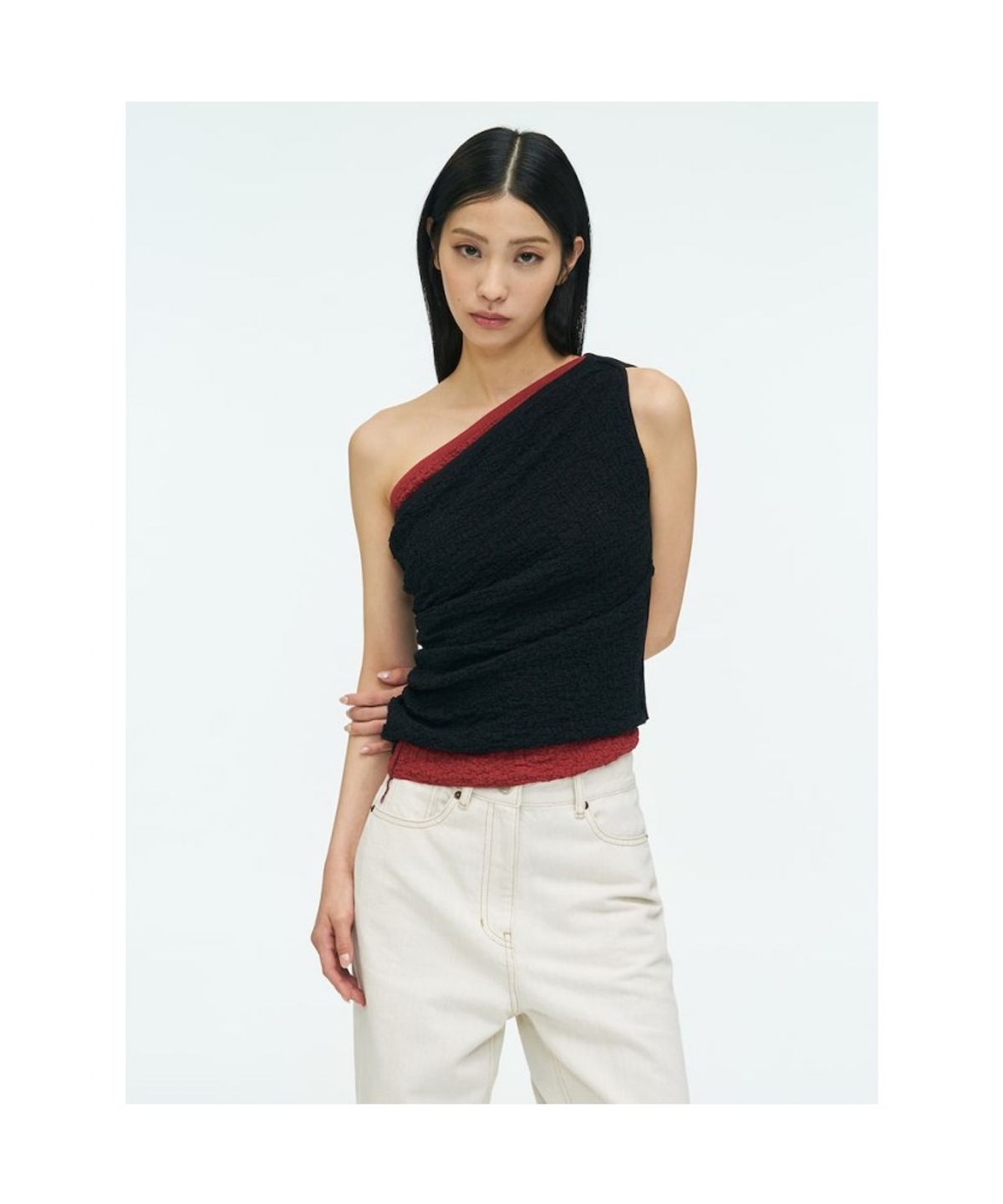 앙개(ANGGAE) Textured Tube Top  Black