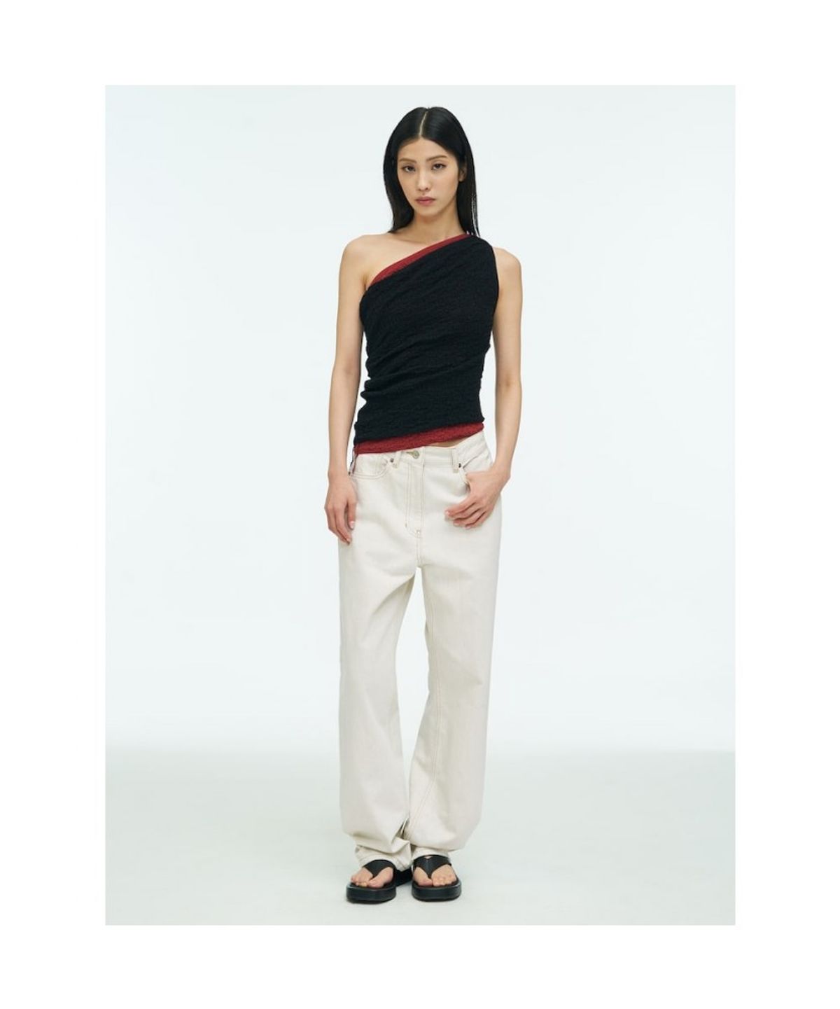 앙개(ANGGAE) Textured Tube Top  Black