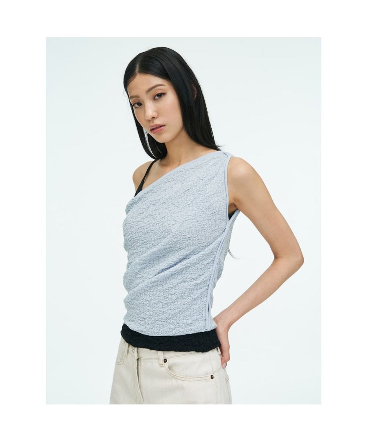 앙개(ANGGAE) Textured Tube Top  Blue