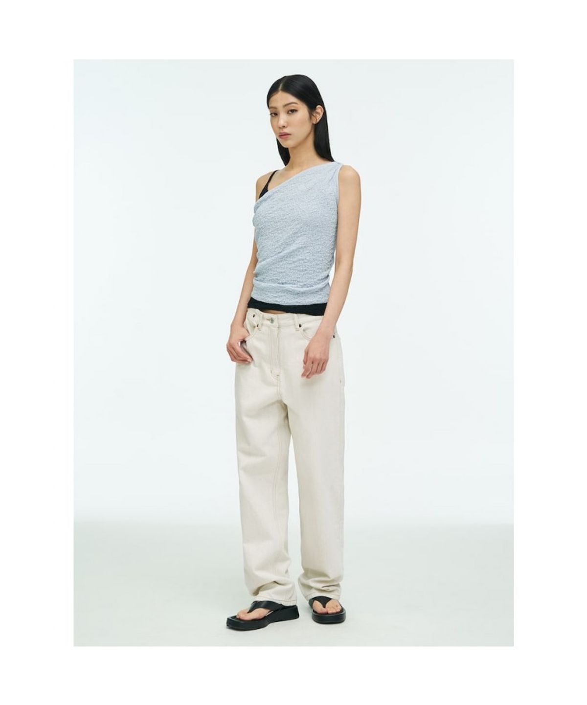 앙개(ANGGAE) Textured Tube Top  Blue