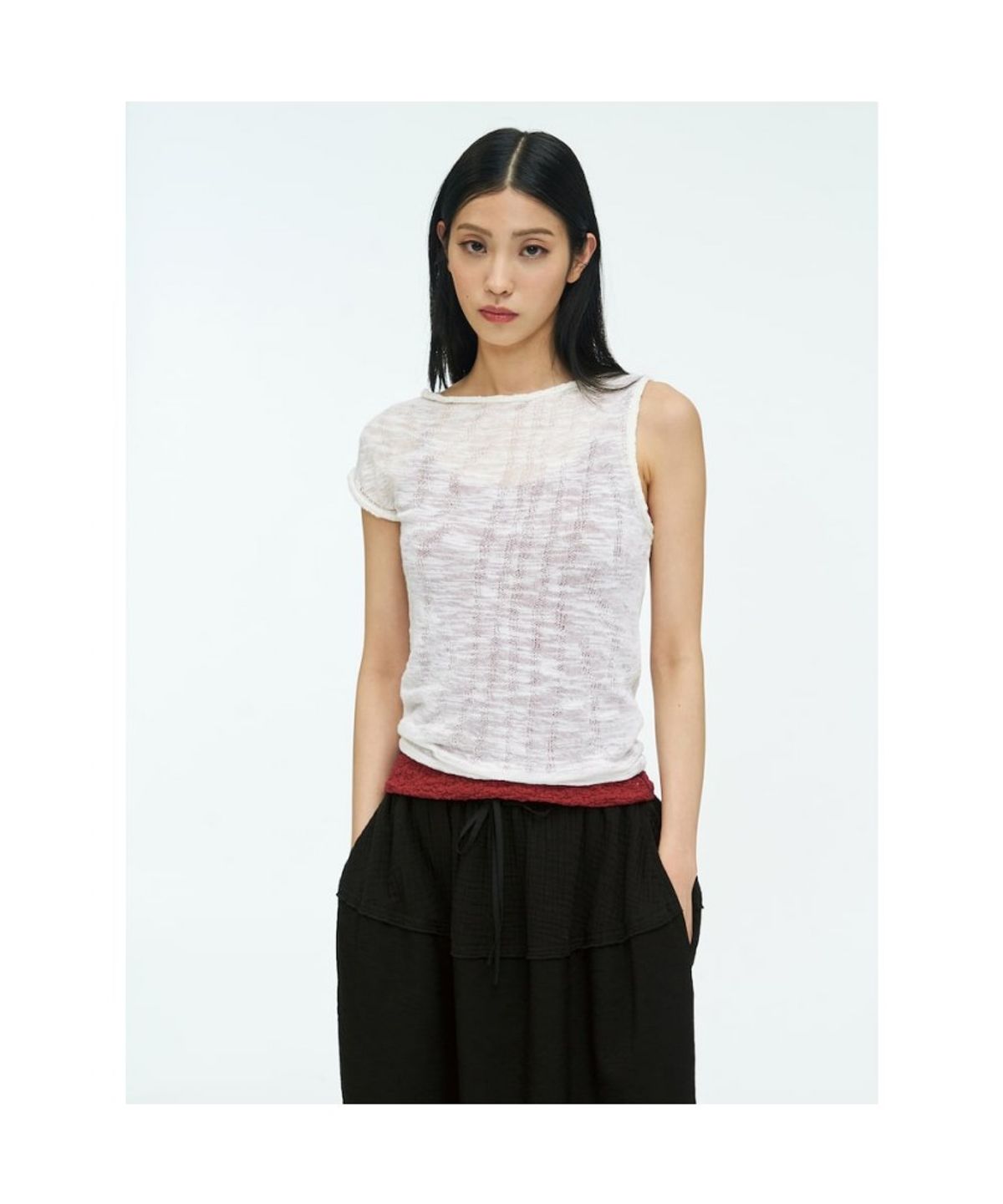앙개(ANGGAE) Wave Knit Top  White