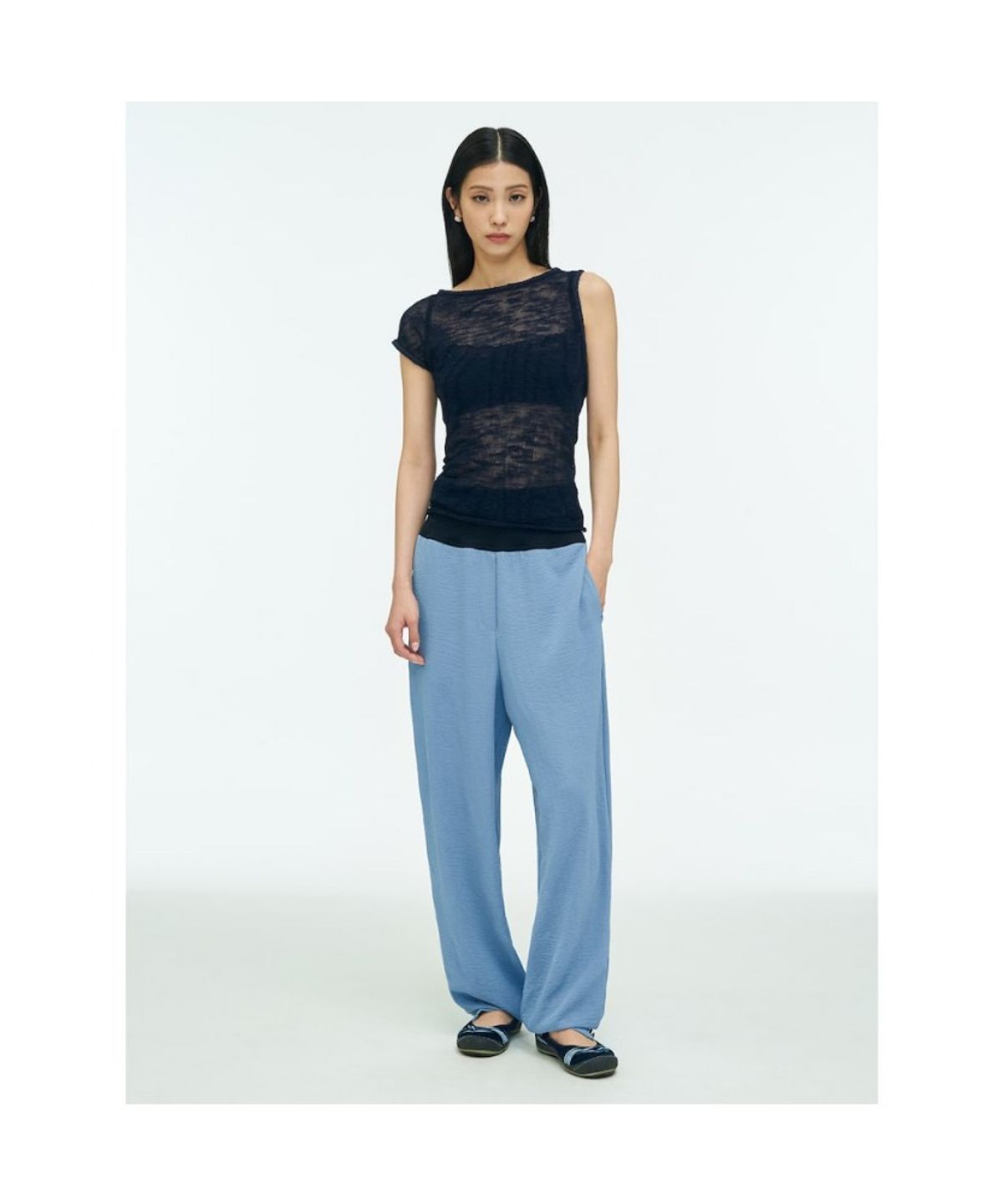 앙개(ANGGAE) Wave Knit Top  Navy