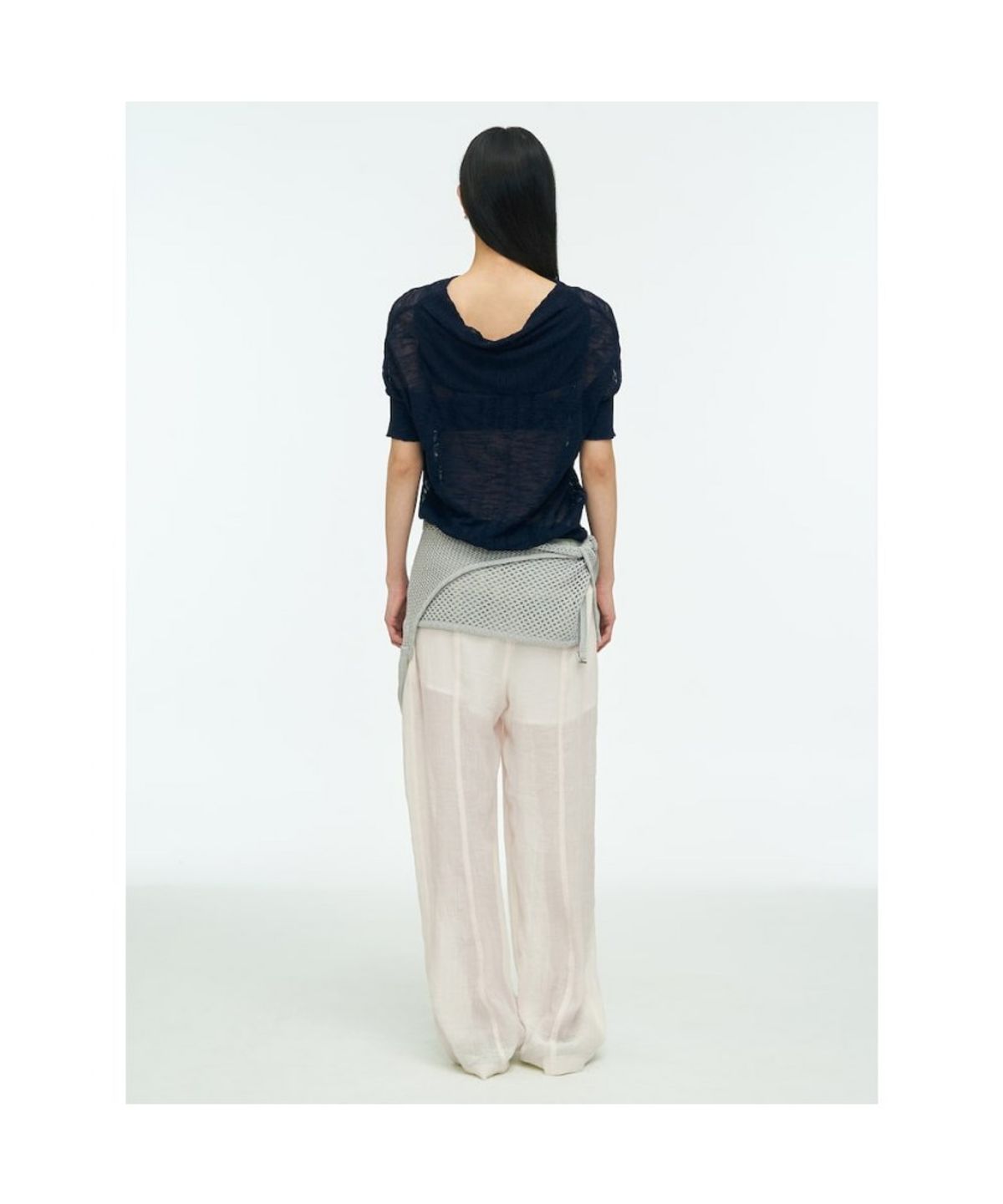 앙개(ANGGAE) Wave Knit Half Sleeve Top  Navy