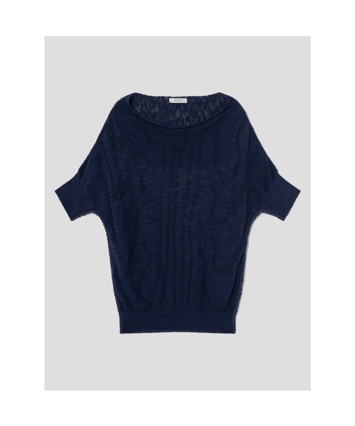 앙개(ANGGAE) Wave Knit Half Sleeve Top  Navy