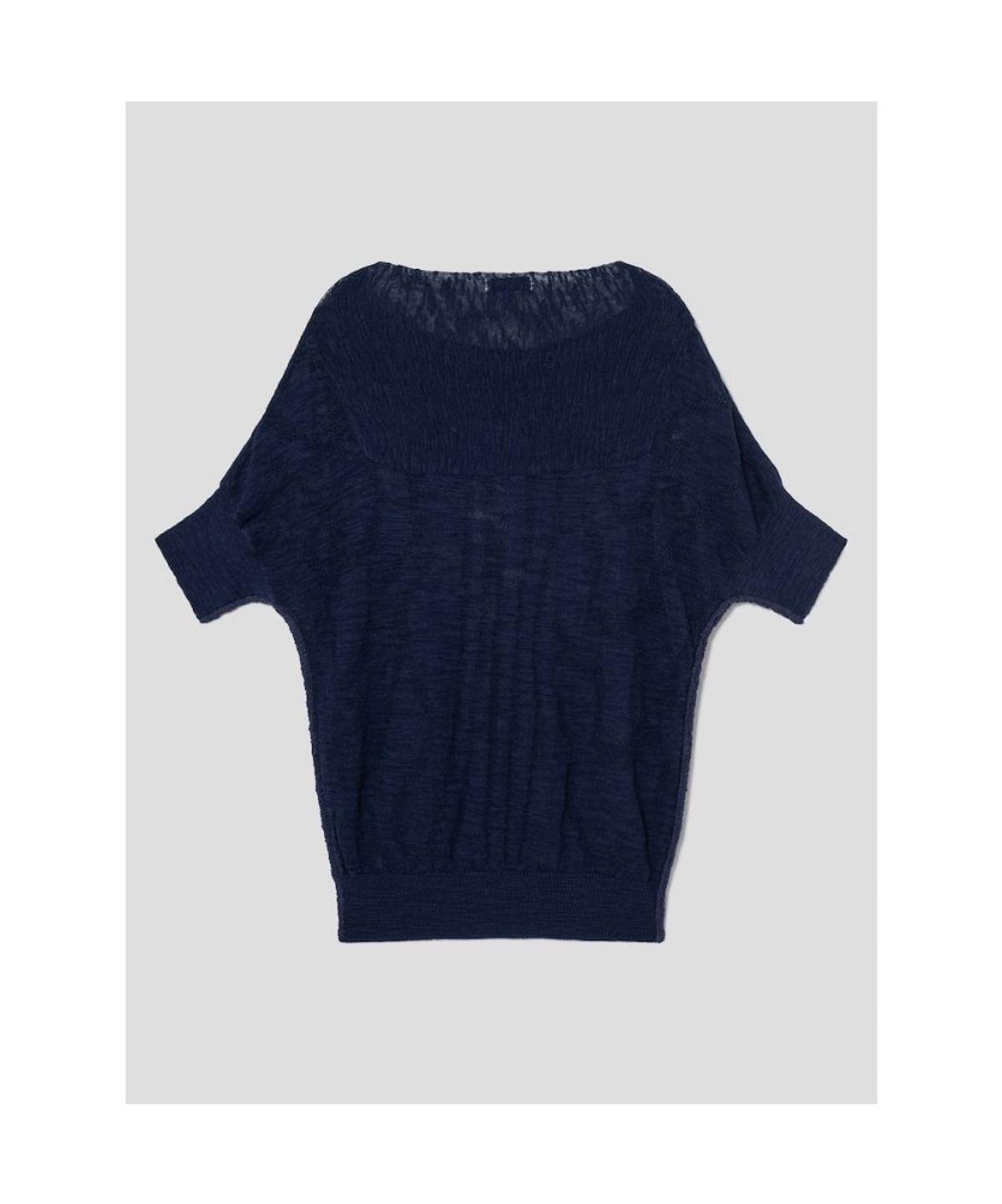 앙개(ANGGAE) Wave Knit Half Sleeve Top  Navy