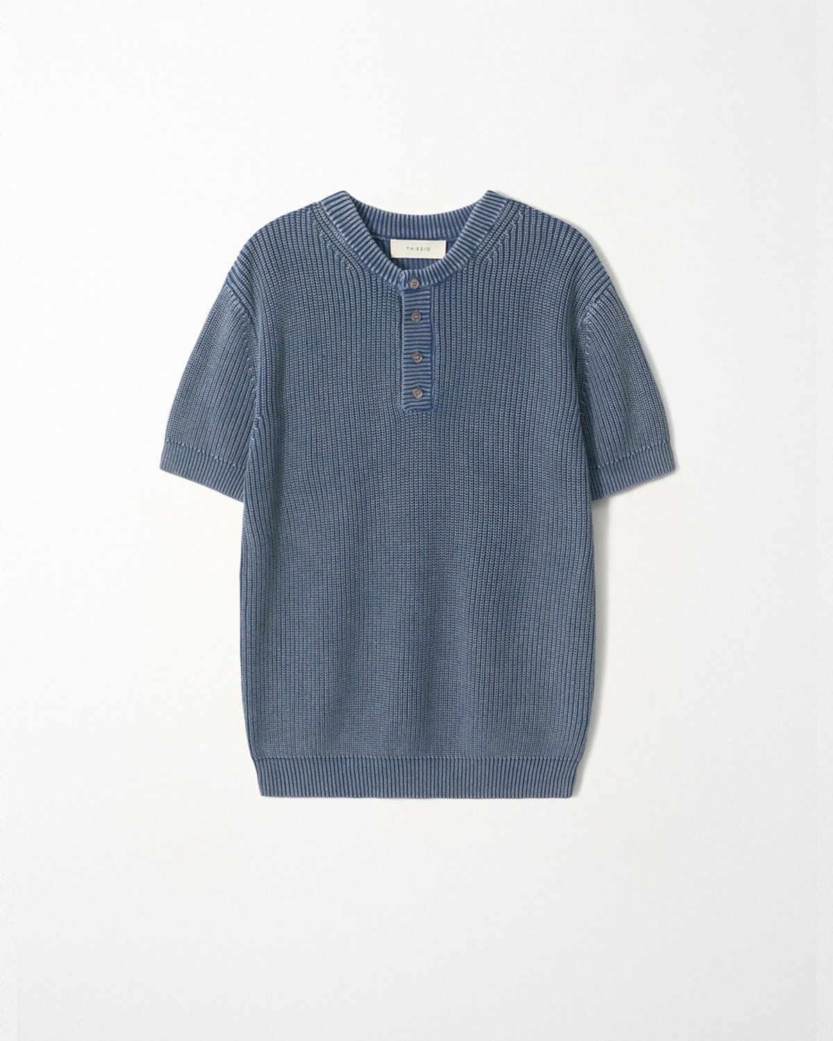 이지오(EZIO) Pigment Dyed Henley Knit_Blue