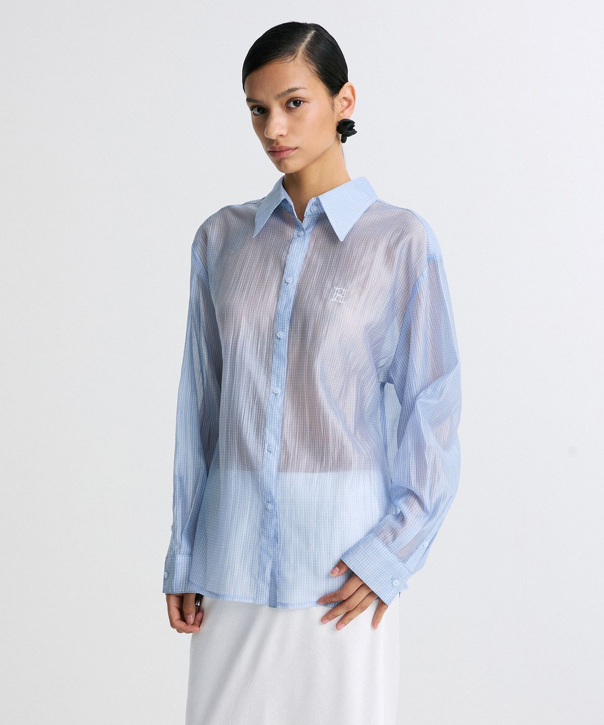 리이(RE RHEE) SHEER CHECKED SHIRT CHECK BLUE
