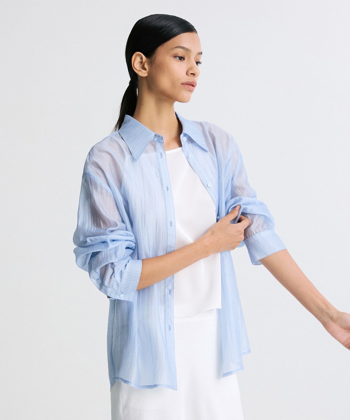 리이(RE RHEE) SHEER CHECKED SHIRT CHECK BLUE