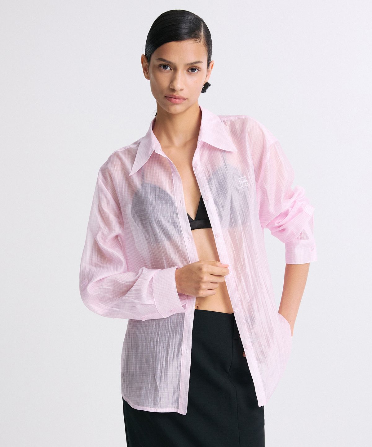 리이(RE RHEE) SHEER CHECKED SHIRT CHECK PINK