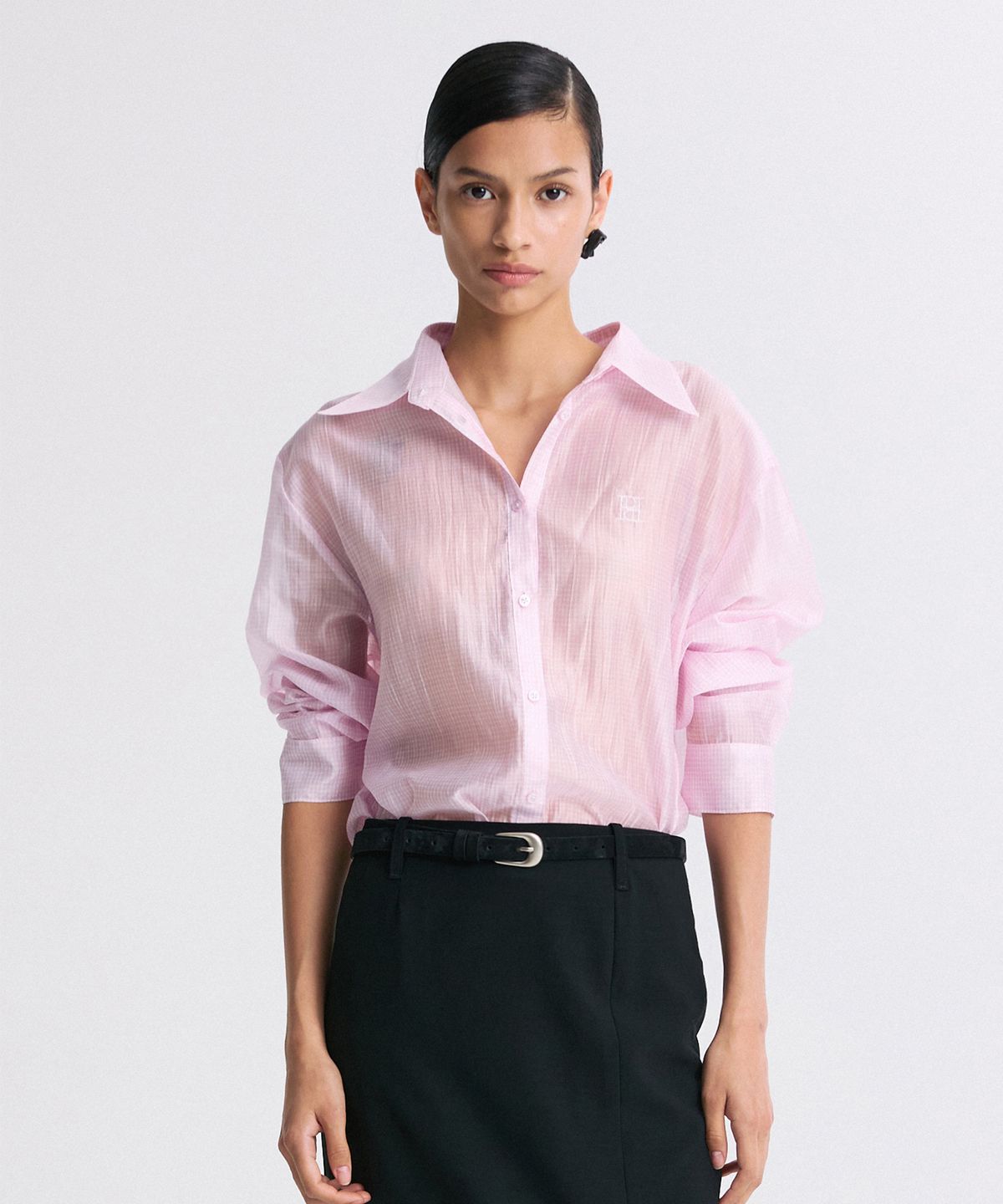 리이(RE RHEE) SHEER CHECKED SHIRT CHECK PINK