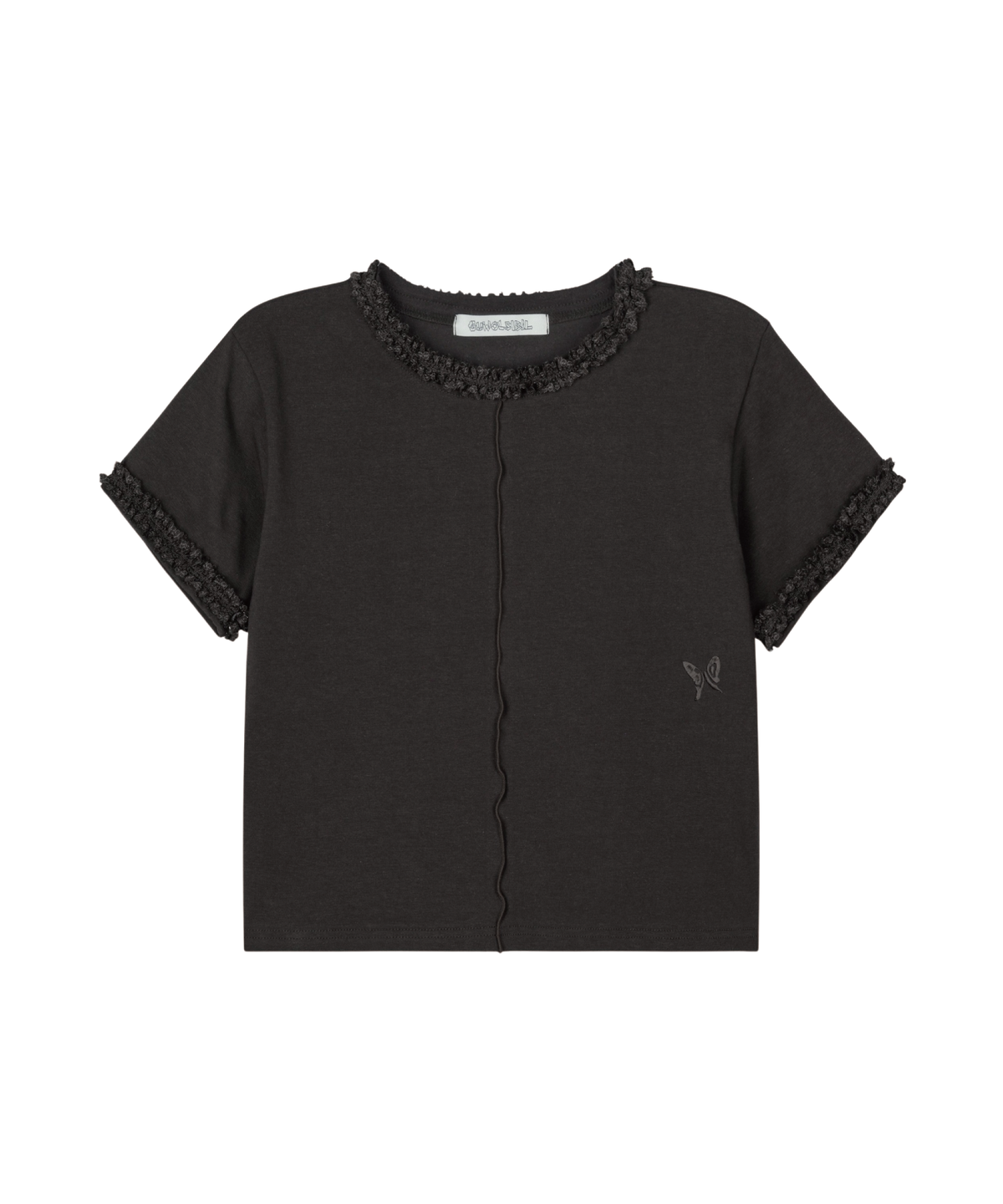 구월십일(GUWOLSIBIL) LACE SEMI CROP TOP DARK BROWN