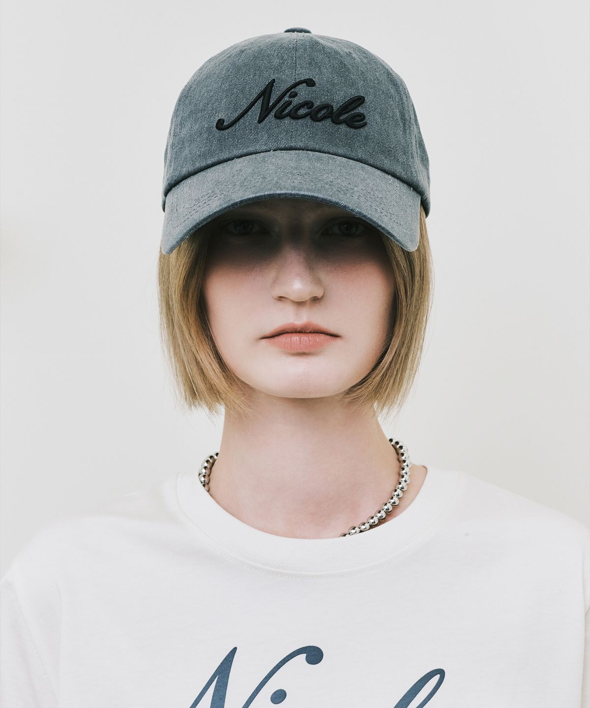닉앤니콜(NICK&NICOLE) NICOLE LETTERING BALL CAP_DENIM CHARCOAL