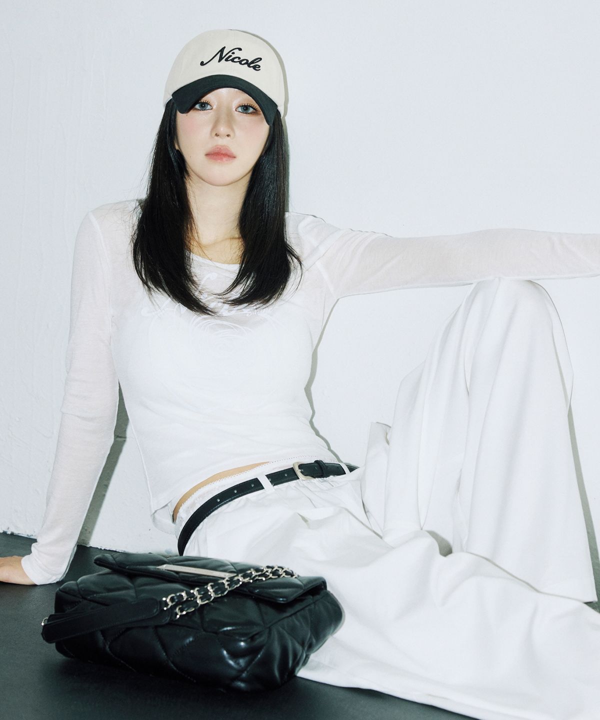 닉앤니콜(NICK&NICOLE) NICOLE LETTERING BALL CAP_TWOTONE BLACK
