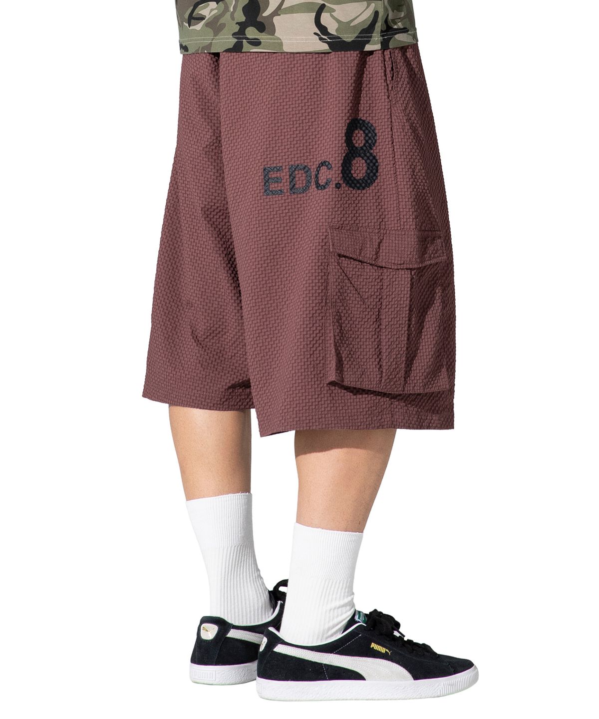 엑스톤즈(XTONZ) XP333 체크 링클 카고 버뮤다 팬츠 (BURGUNDY)