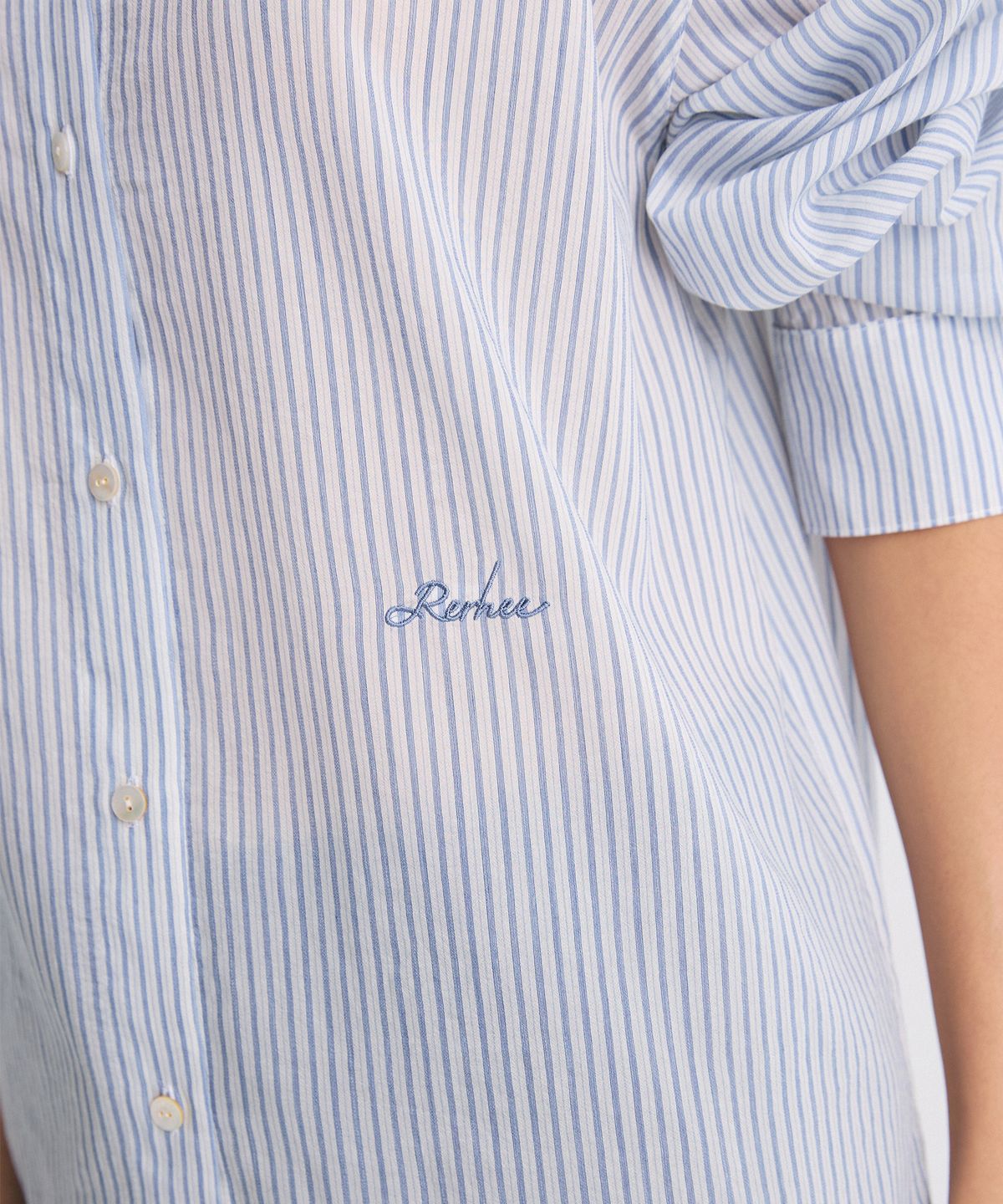 리이(RE RHEE) SHEER STRIPED SHIRT BLUE STRIPE