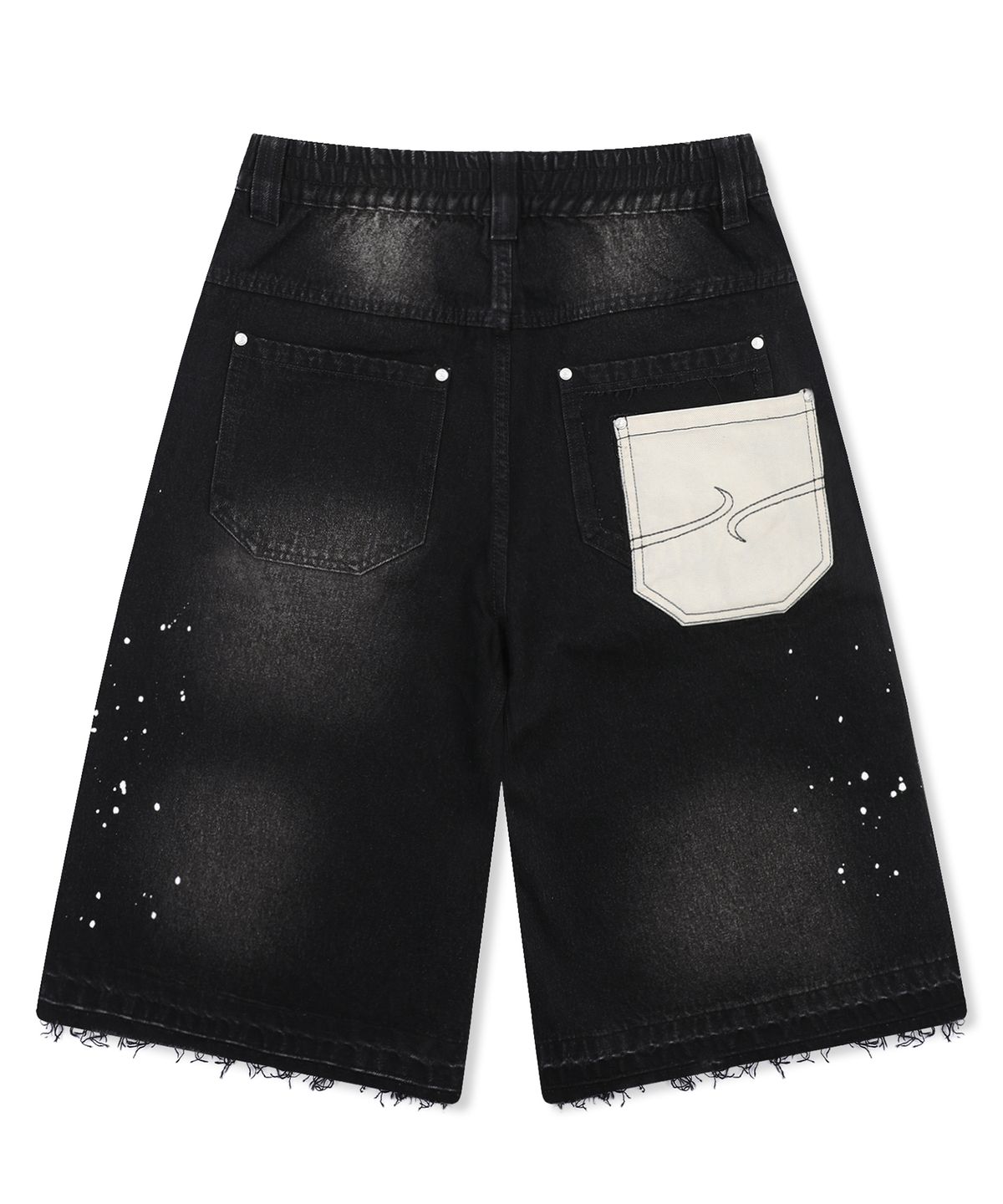 엑스톤즈(XTONZ) XP335 리페어 페인팅 버뮤다 데님 팬츠 (BLACK)