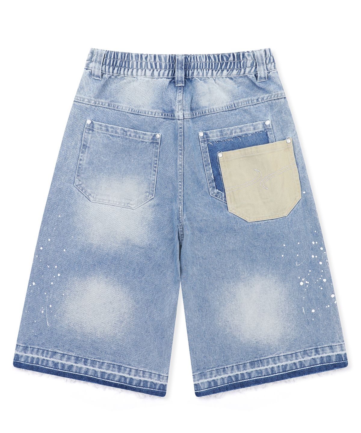 엑스톤즈(XTONZ) XP335 리페어 페인팅 버뮤다 데님 팬츠 (BLUE)