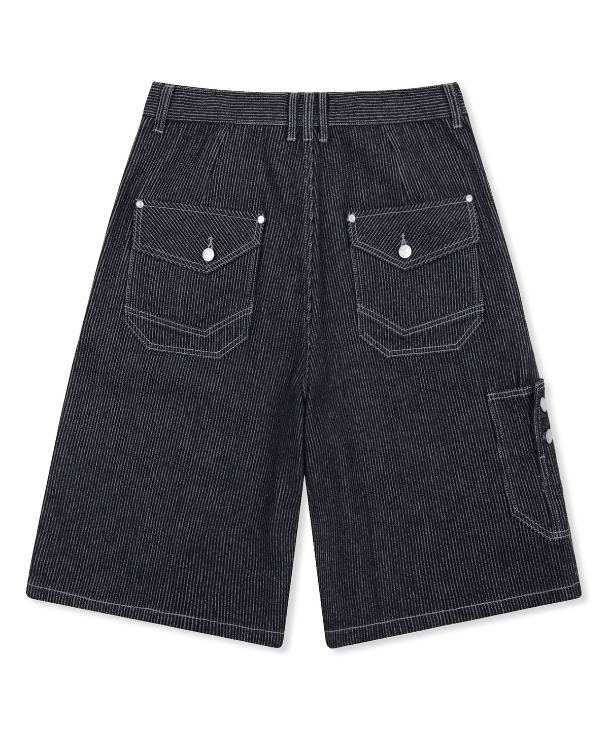 엑스톤즈(XTONZ) XP337 자카드 스트라이프 버뮤다 데님 팬츠 (BLACK)