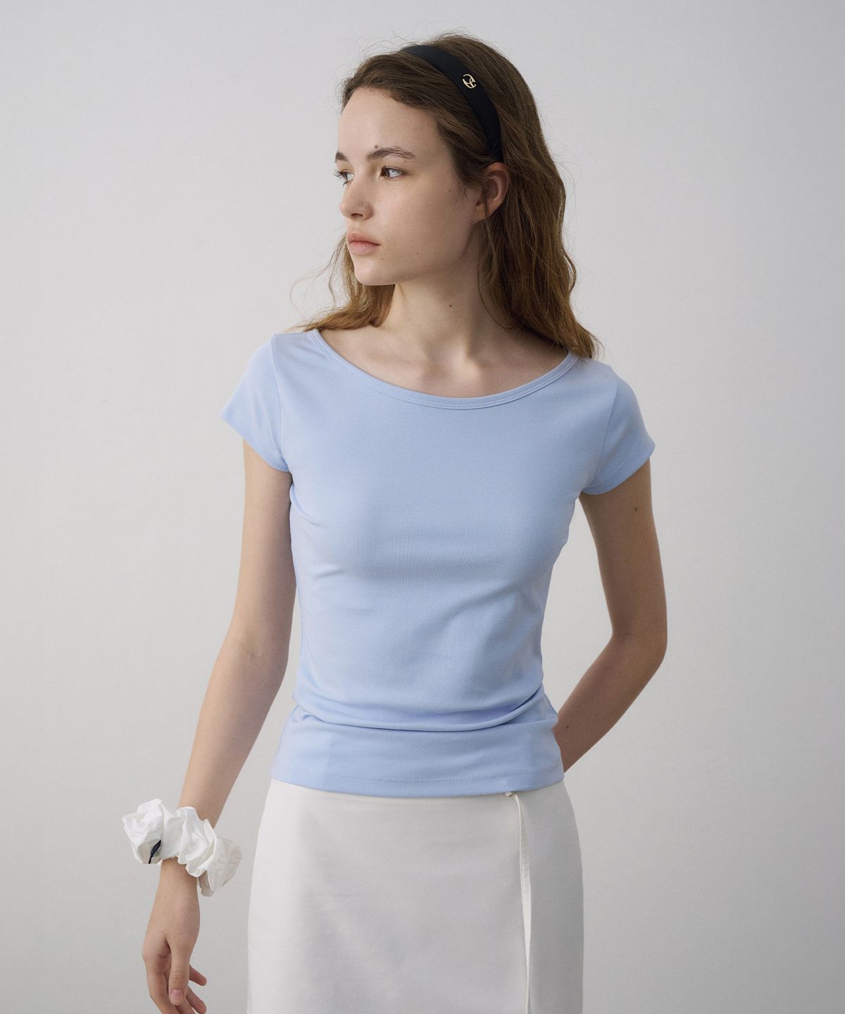 라메레이(LAMEREI) 90s Boat Neck Cap Sleeve T-Shirt[LMBFSUTT617]-6color