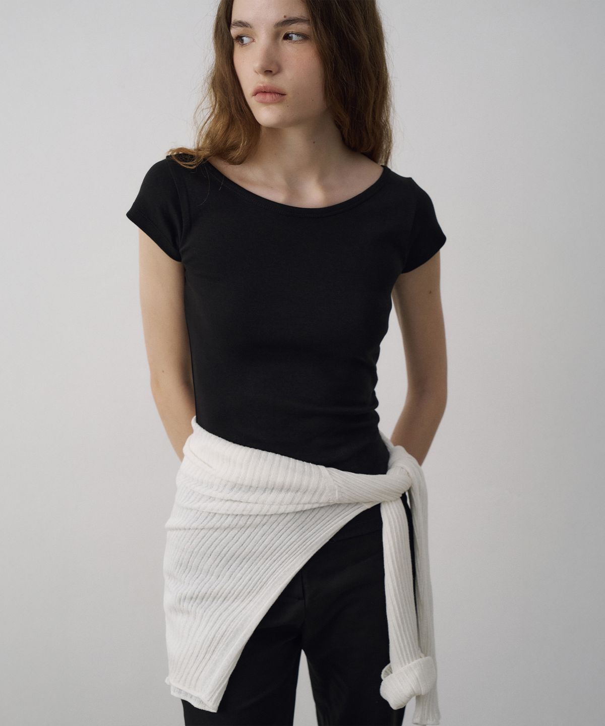 라메레이(LAMEREI) 90s Boat Neck Cap Sleeve T-Shirt[LMBFSUTT617]-6color