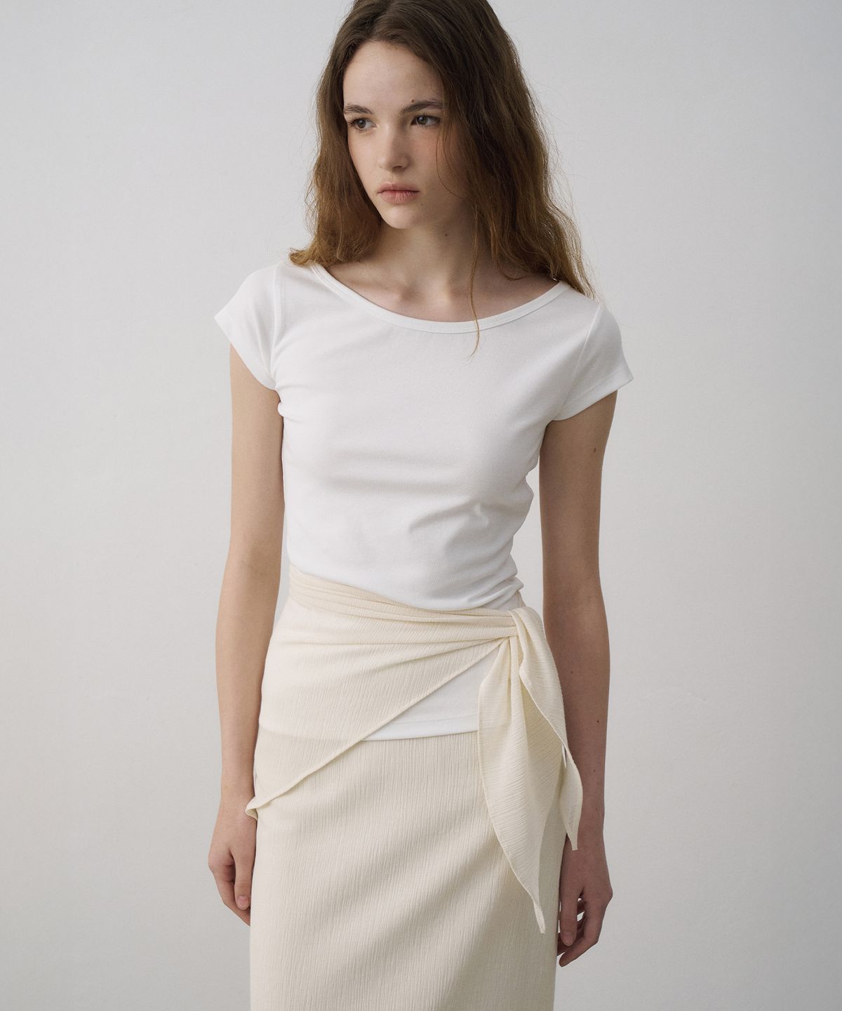 라메레이(LAMEREI) 90s Boat Neck Cap Sleeve T-Shirt[LMBFSUTT617]-6color