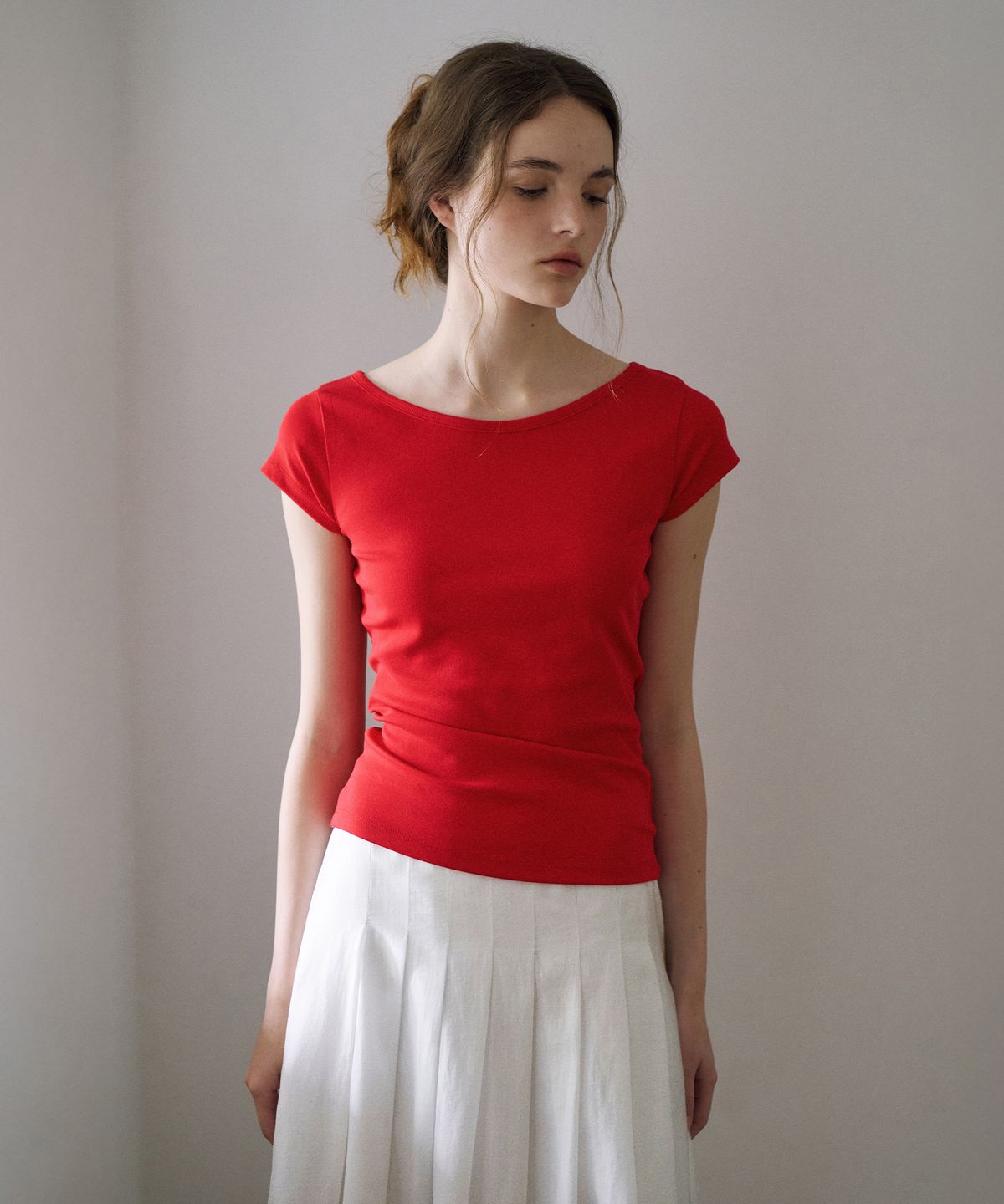 라메레이(LAMEREI) 90s Boat Neck Cap Sleeve T-Shirt[LMBFSUTT617]-6color