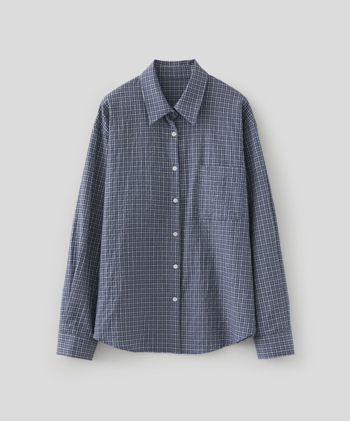 로우넬라인(LOW NELLINE) LORNA CHECKERED POCKET OVERSIZED SHIRT_NAVY