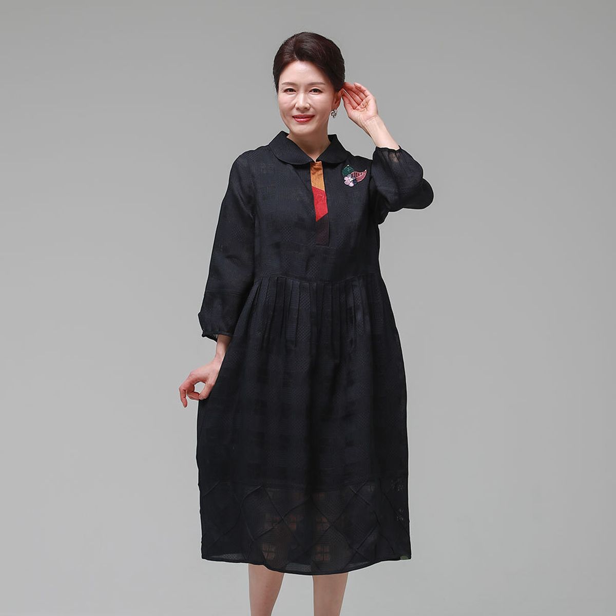 하랑한복(HARANG HANBOK) 정갈드리 여름 여성 인견 원피스 네이비
