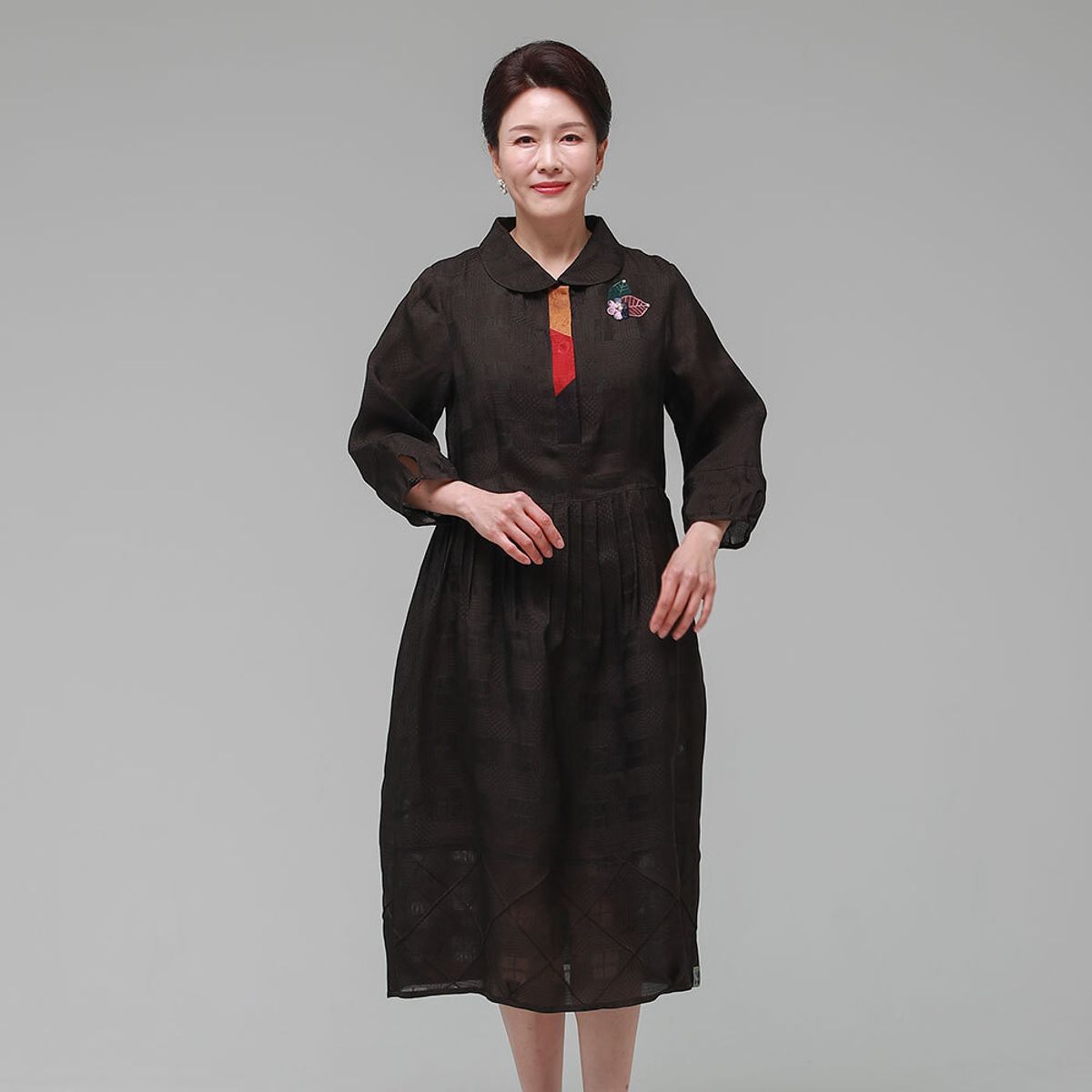 하랑한복(HARANG HANBOK) 정갈드리 여름 여성 인견 원피스 브라운