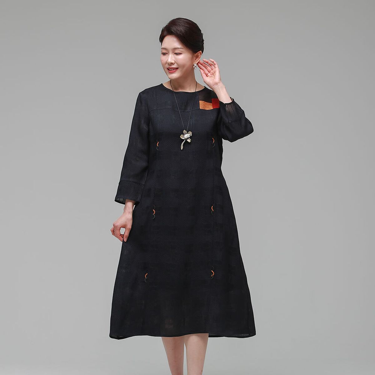 하랑한복(HARANG HANBOK) 다래드리 여름 여성 인견 원피스 네이비