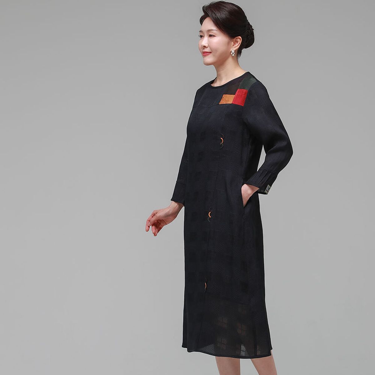 하랑한복(HARANG HANBOK) 다래드리 여름 여성 인견 원피스 네이비