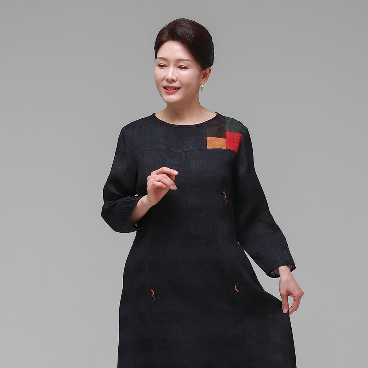 하랑한복(HARANG HANBOK) 다래드리 여름 여성 인견 원피스 네이비
