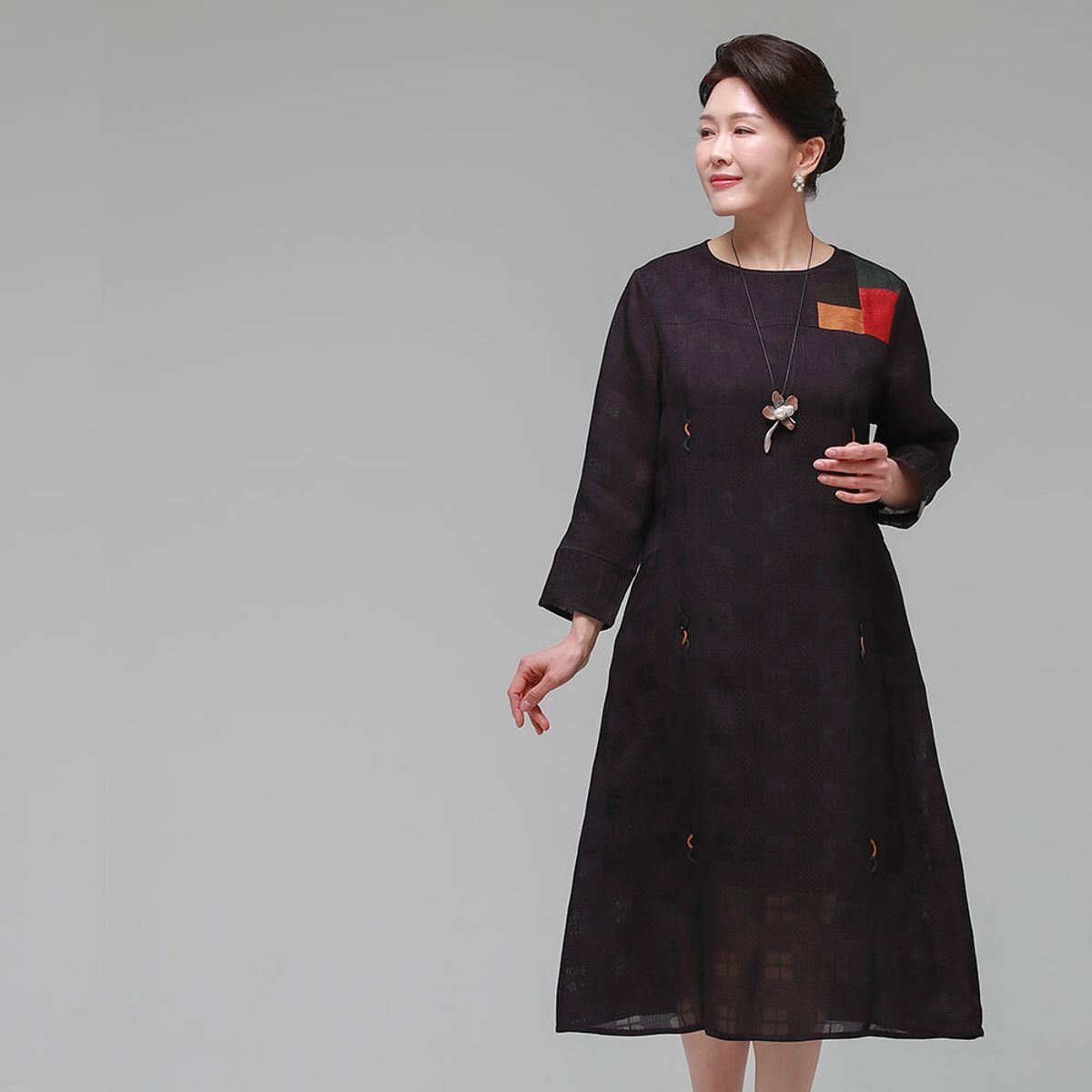 하랑한복(HARANG HANBOK) 다래드리 여름 여성 인견 원피스 브라운