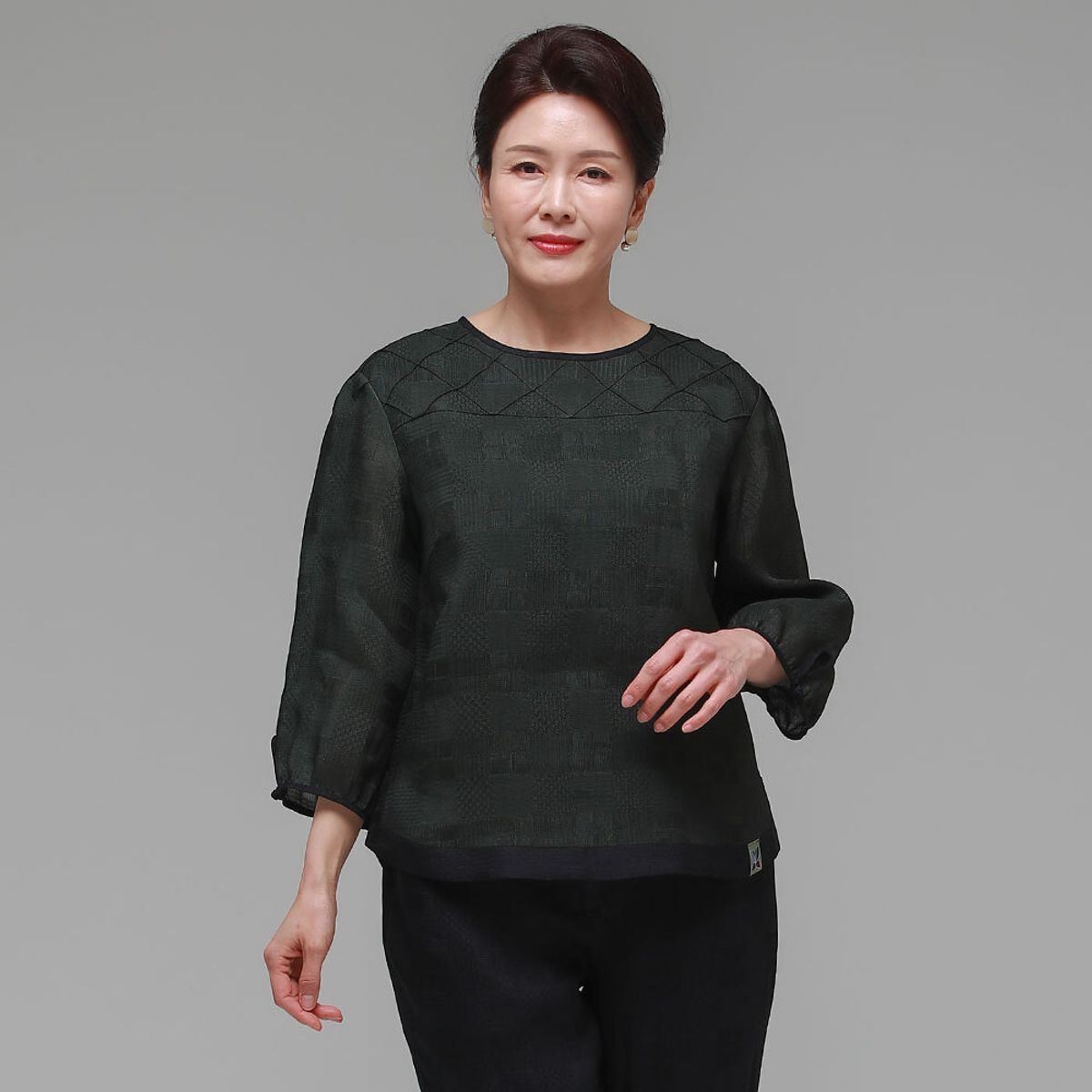 하랑한복(HARANG HANBOK) 솔길드리 여름 여성 인견 블라우스 카키