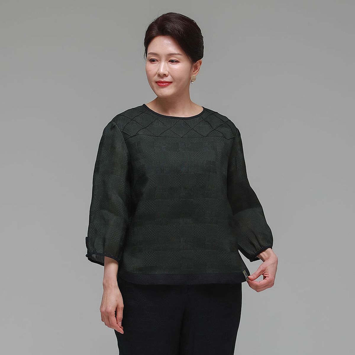 하랑한복(HARANG HANBOK) 솔길드리 여름 여성 인견 블라우스 카키