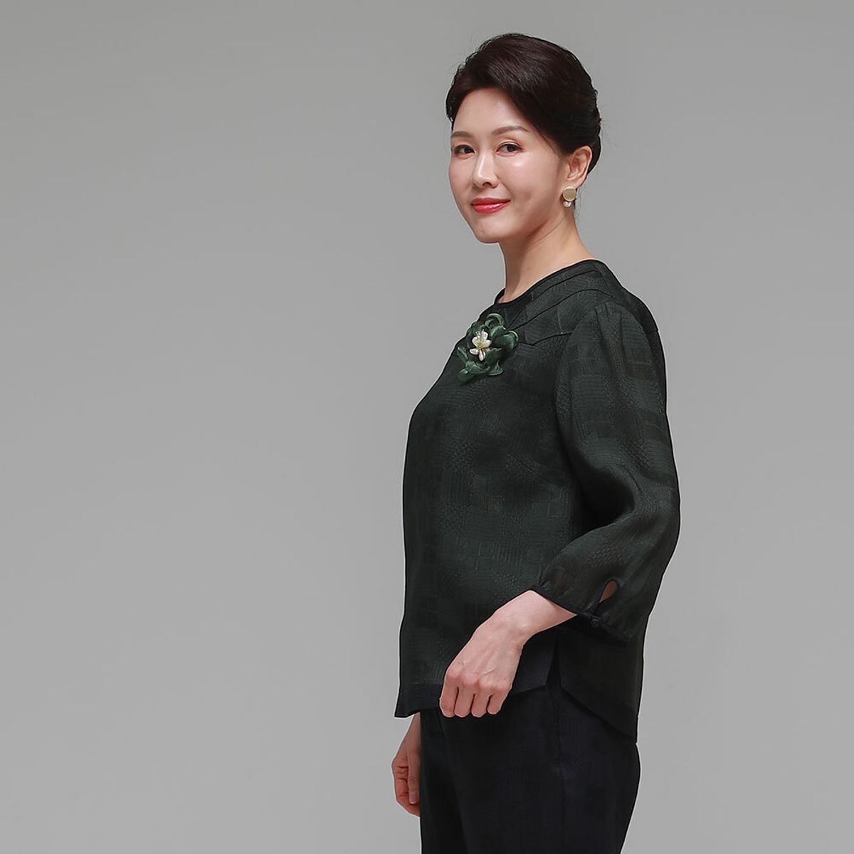 하랑한복(HARANG HANBOK) 솔길드리 여름 여성 인견 블라우스 카키