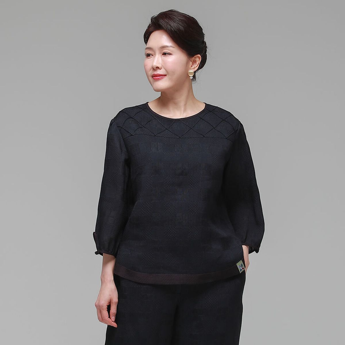 하랑한복(HARANG HANBOK) 솔길드리 여름 여성 인견 블라우스 네이비