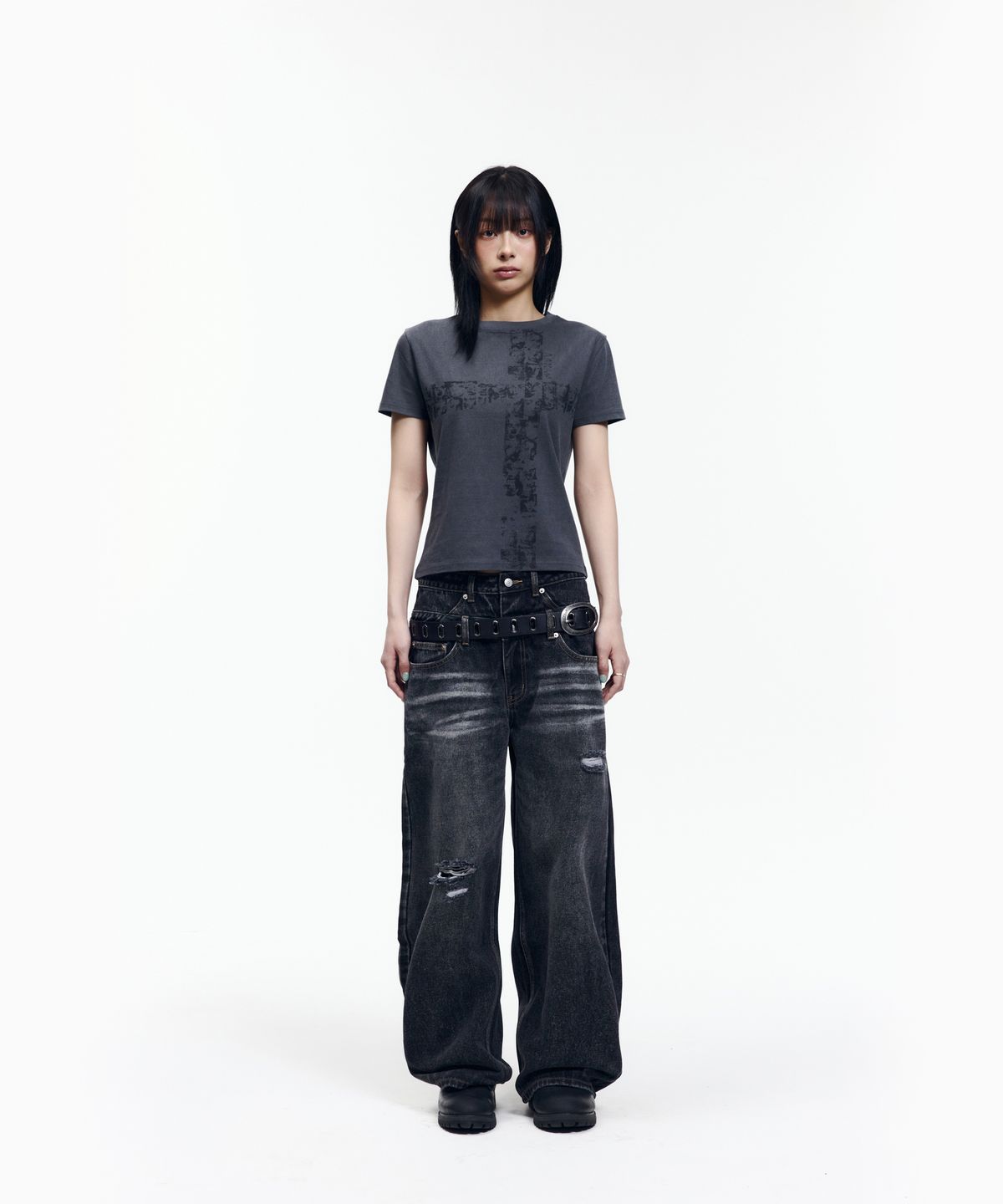 아캄(AAKAM) Double Layer Denim Pants (Black)