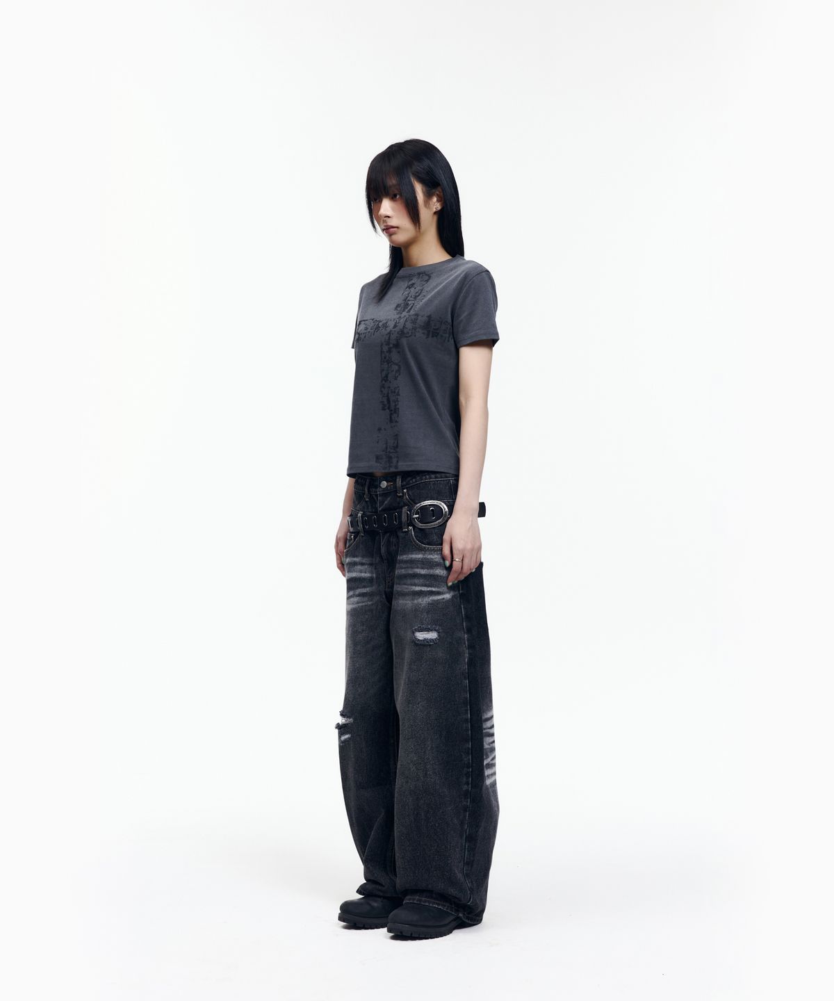 아캄(AAKAM) Double Layer Denim Pants (Black)
