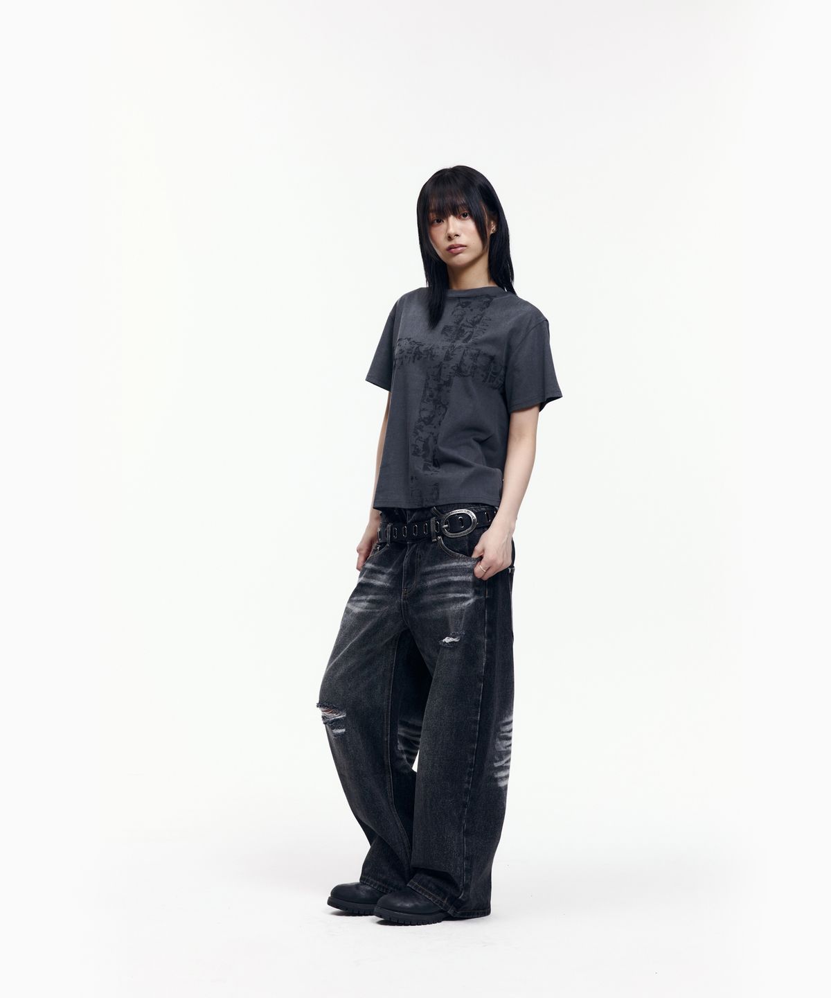 아캄(AAKAM) Double Layer Denim Pants (Black)